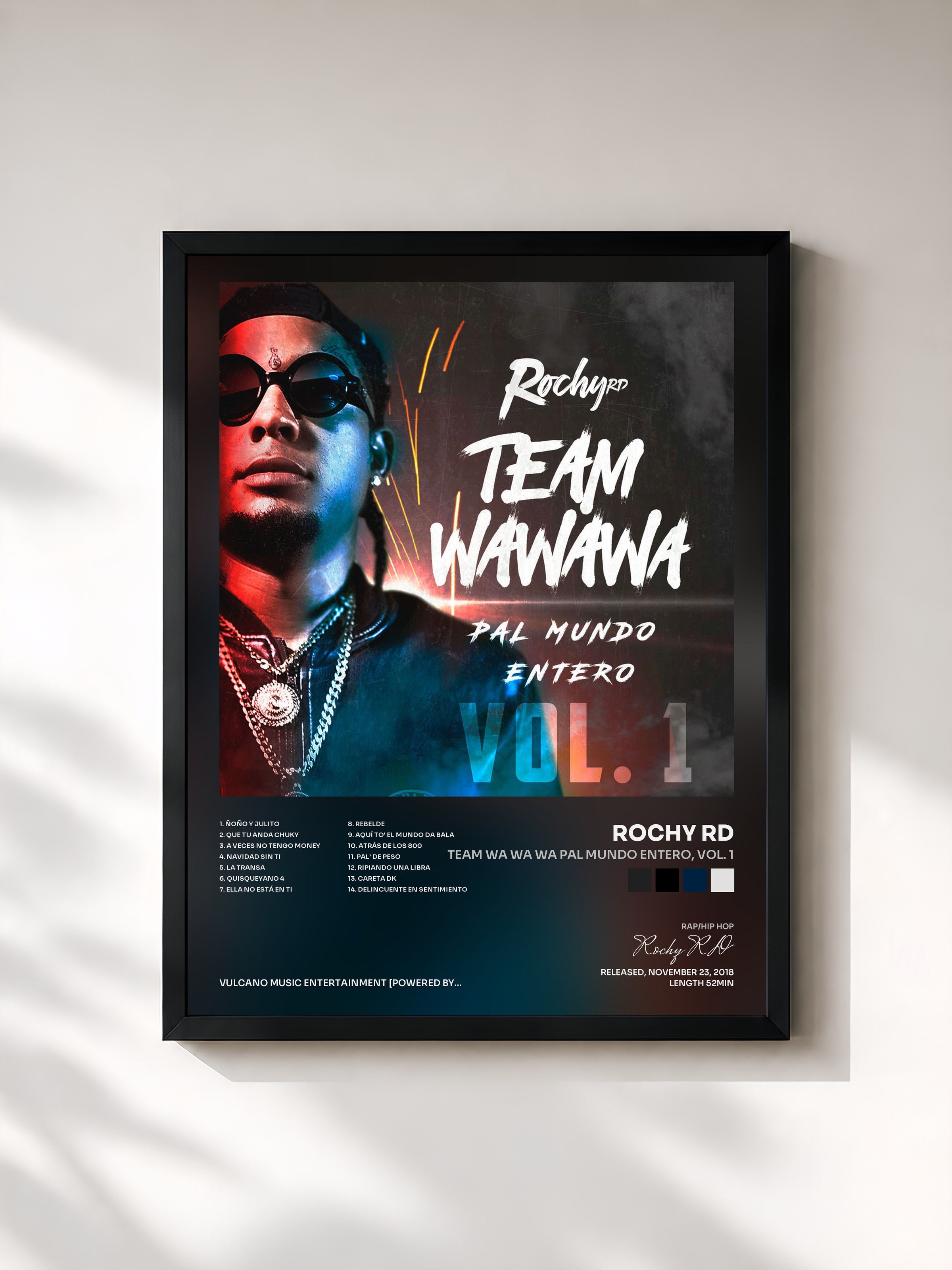 #noir Tableau de l'album Team Wa Wa Wa Pal Mundo Entero, Vol. 1 de Rochy RD, cadre noir, imprimé et encadré en France