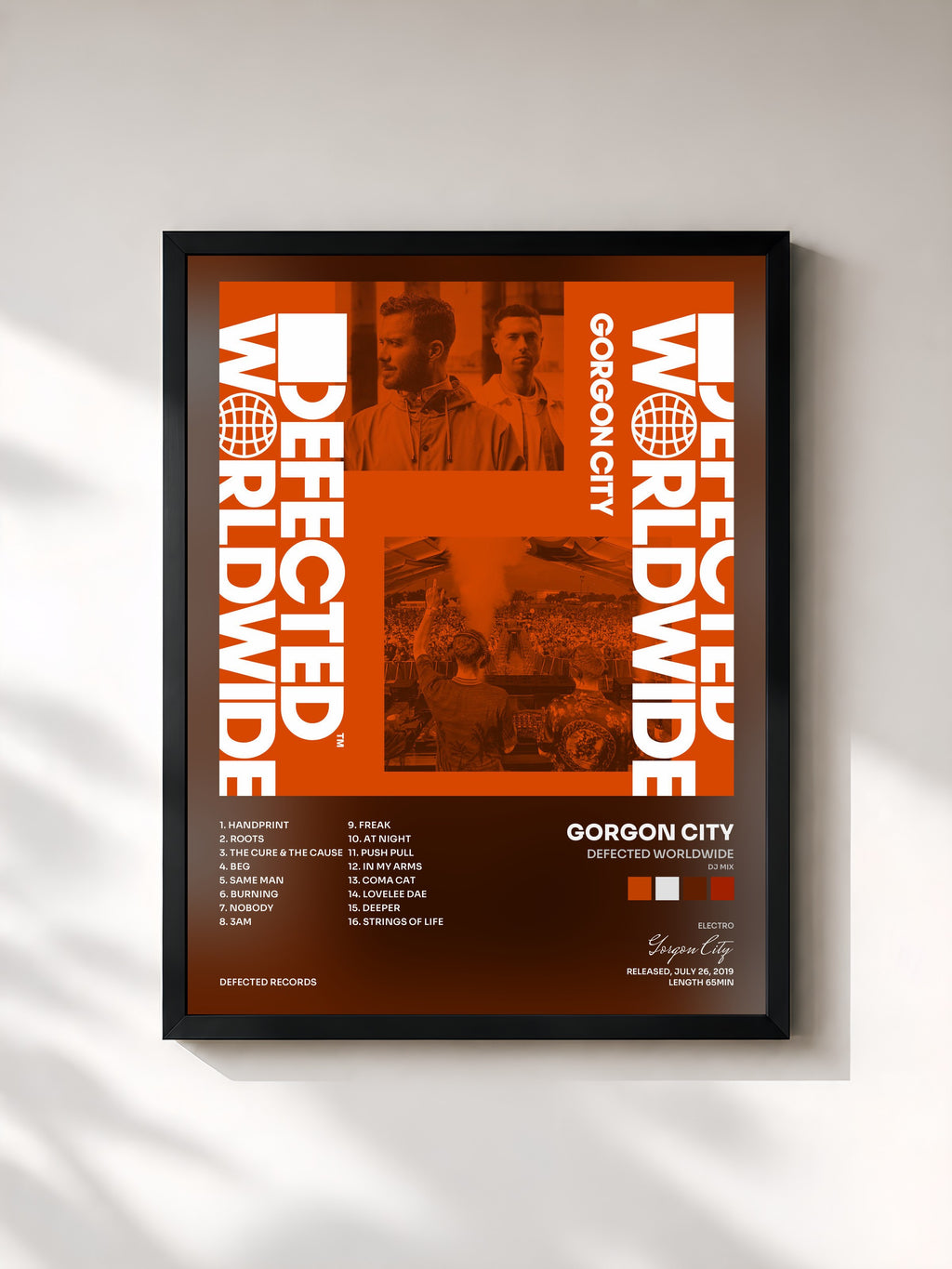 #noir Tableau de l'album Defected Worldwide (DJ Mix) de Gorgon City, cadre noir, imprimé et encadré en France