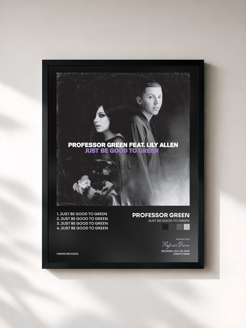#noir Tableau de l'album Just Be Good To Green de Professor Green, cadre noir, imprimé et encadré en France