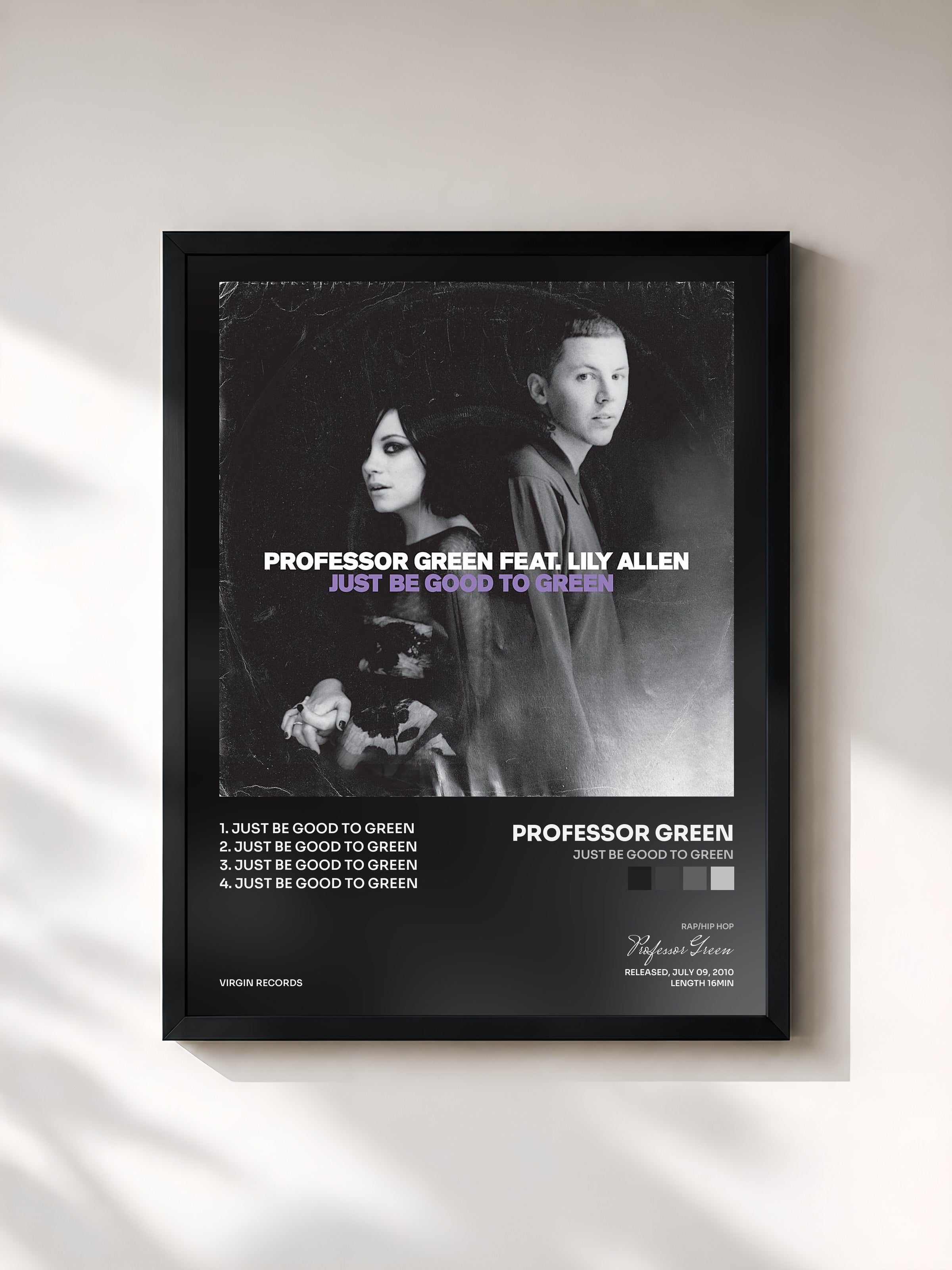 #noir Tableau de l'album Just Be Good To Green de Professor Green, cadre noir, imprimé et encadré en France
