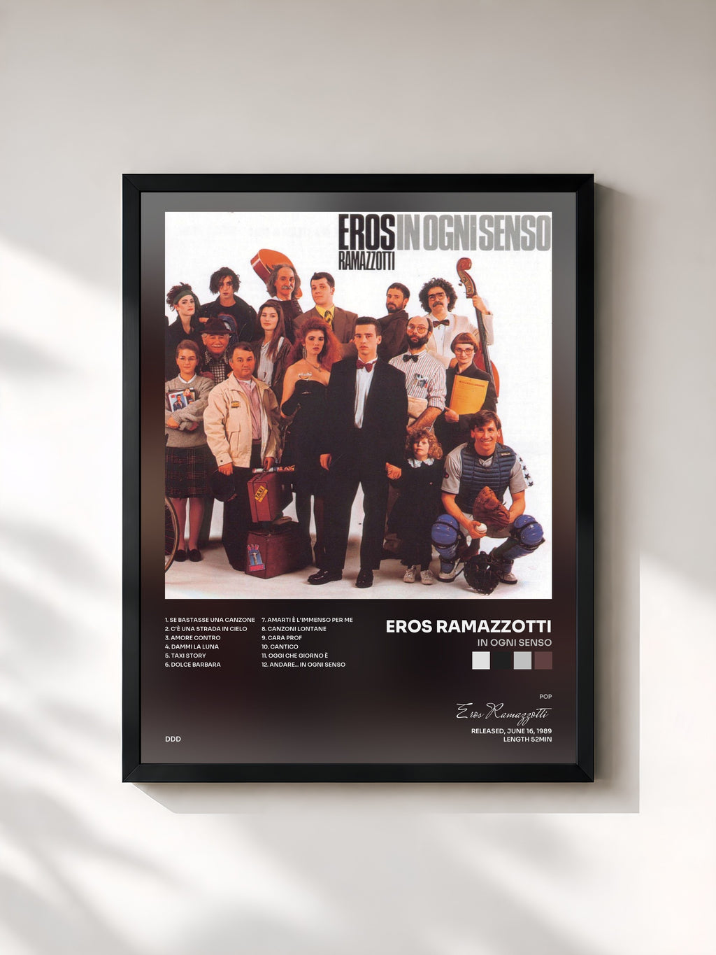 #noir Tableau de l'album In Ogni Senso de Eros Ramazzotti, cadre noir, imprimé et encadré en France