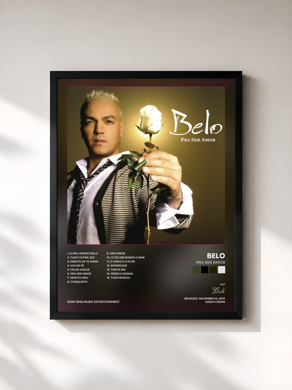 #noir Tableau de l'album Pra Ser Amor de Belo, cadre noir, imprimé et encadré en France