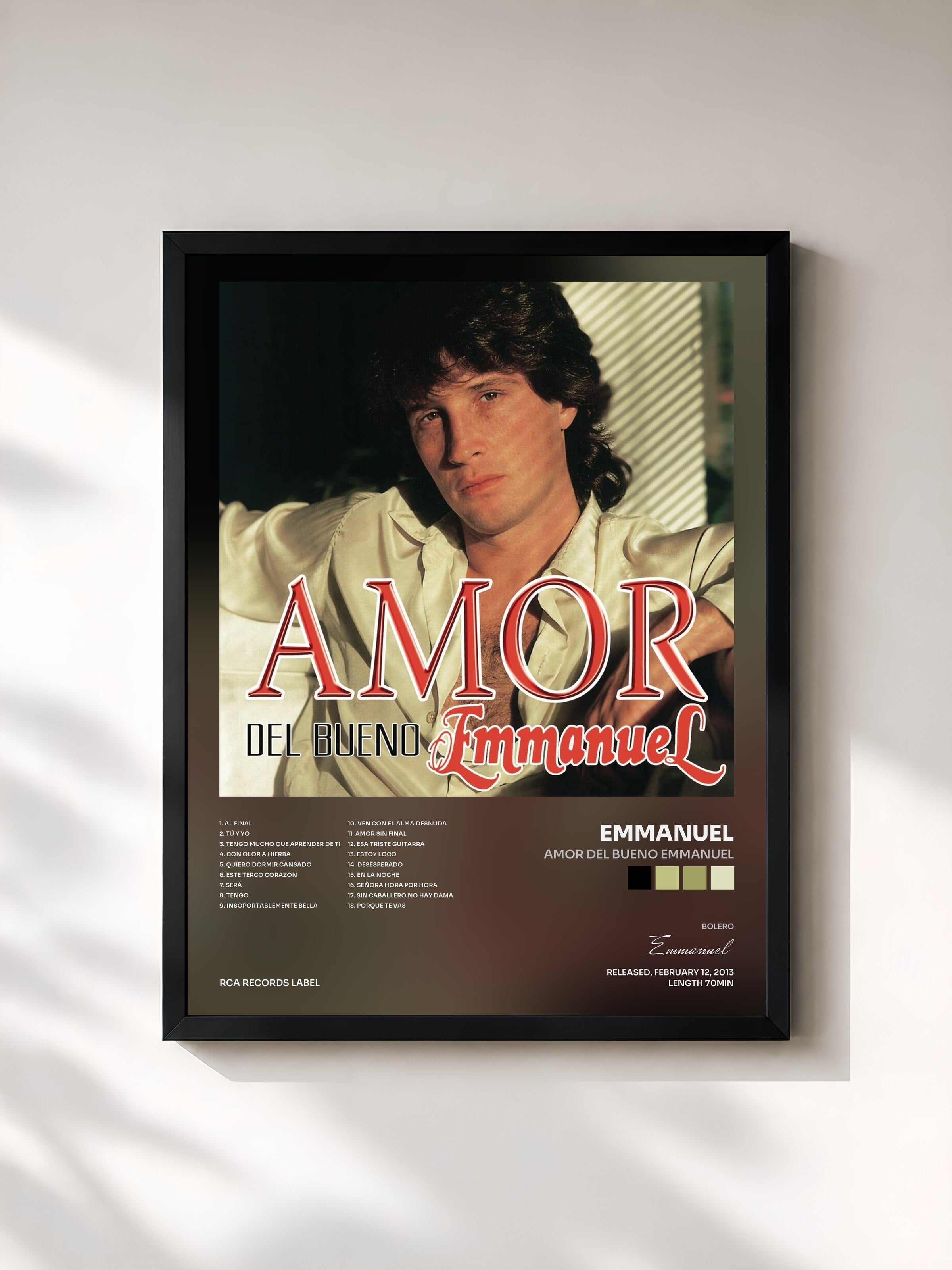 #noir Tableau de l'album Amor Del Bueno Emmanuel de Emmanuel, cadre noir, imprimé et encadré en France