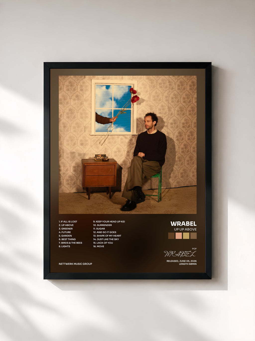 #noir Tableau de l'album up up above de WRABEL, cadre noir, imprimé et encadré en France