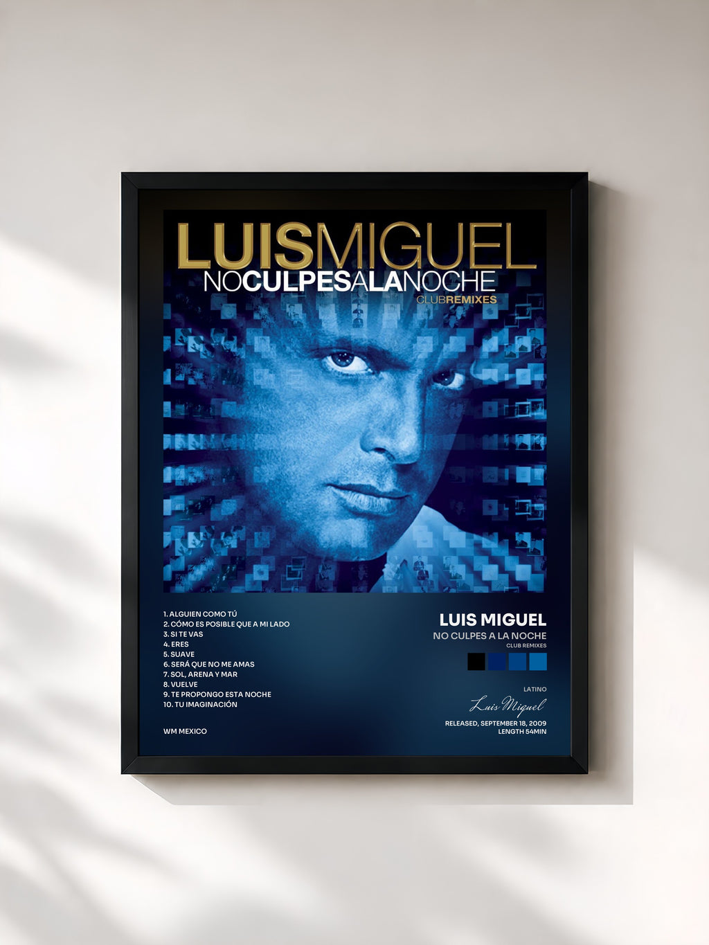 #noir Tableau de l'album No culpes a la noche (Club remixes) de Luis Miguel, cadre noir, imprimé et encadré en France