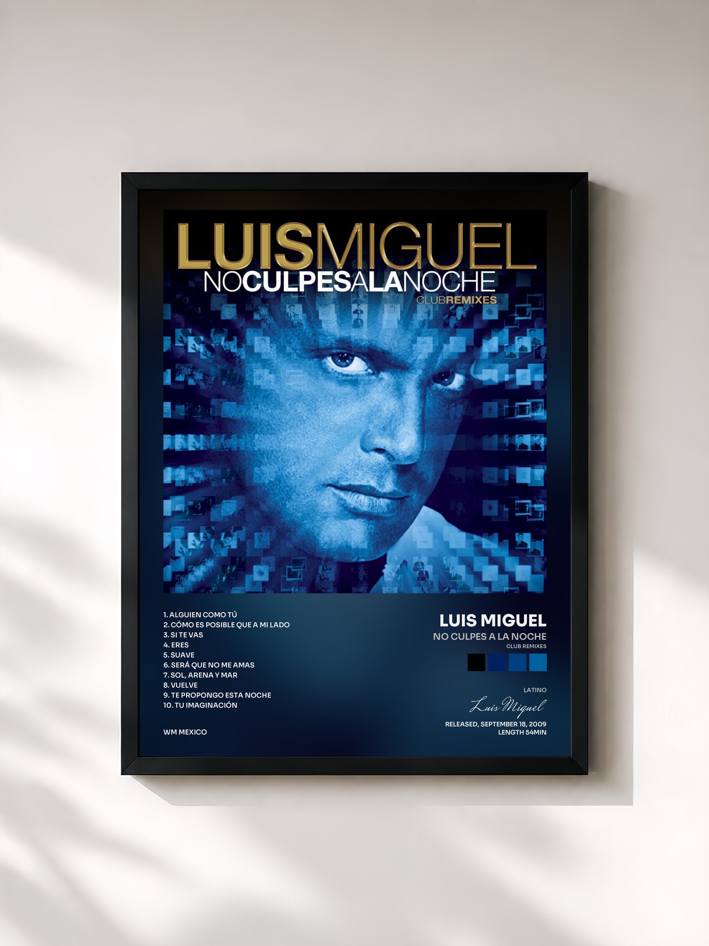 #noir Tableau de l'album No culpes a la noche (Club remixes) de Luis Miguel, cadre noir, imprimé et encadré en France