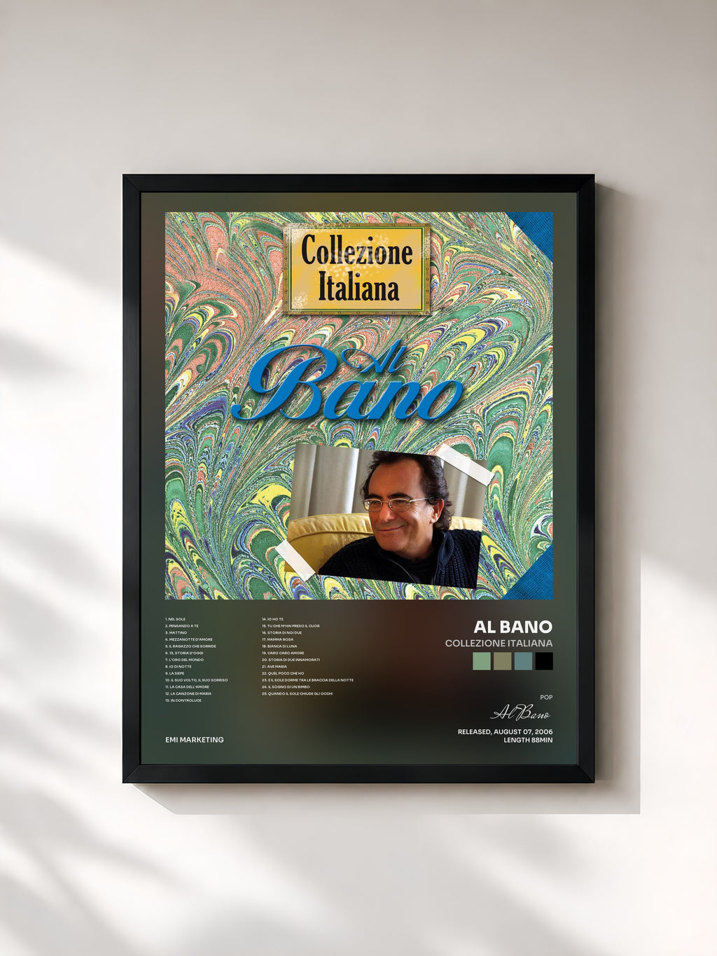 #noir Tableau de l'album Collezione Italiana de Al Bano, cadre noir, imprimé et encadré en France