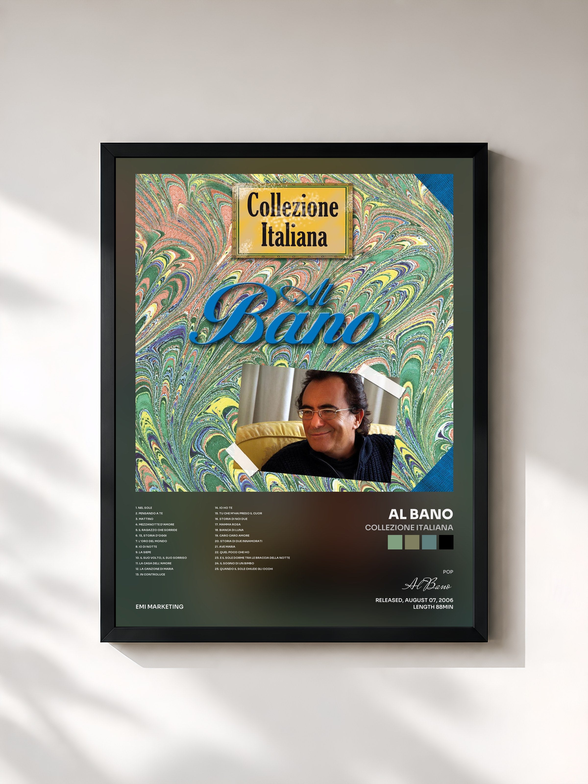 #noir Tableau de l'album Collezione Italiana de Al Bano, cadre noir, imprimé et encadré en France