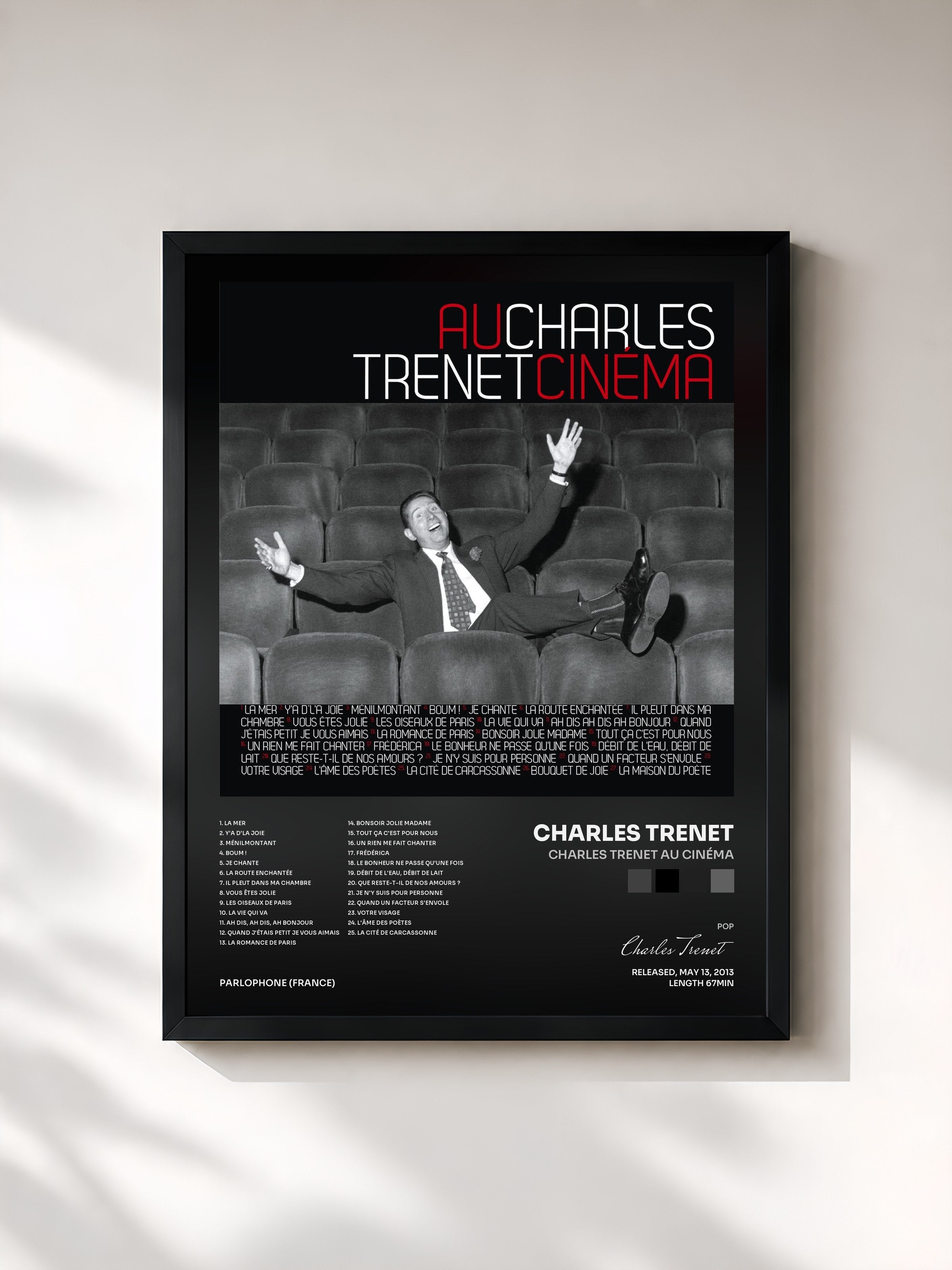 #noir Tableau de l'album Charles Trenet au Cinéma de Charles Trenet, cadre noir, imprimé et encadré en France