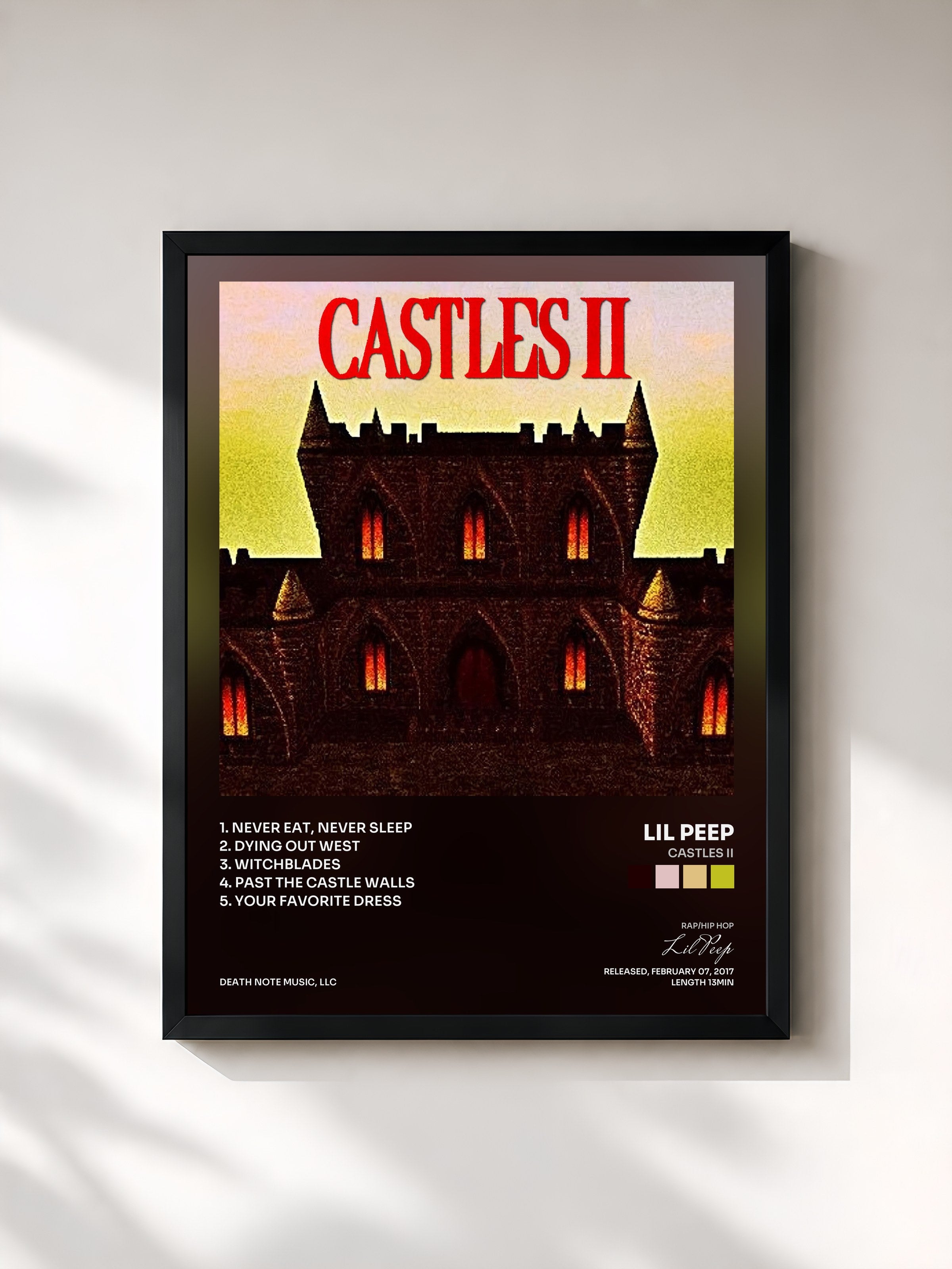 #noir Tableau de l'album CASTLES II de Lil Peep, cadre noir, imprimé et encadré en France