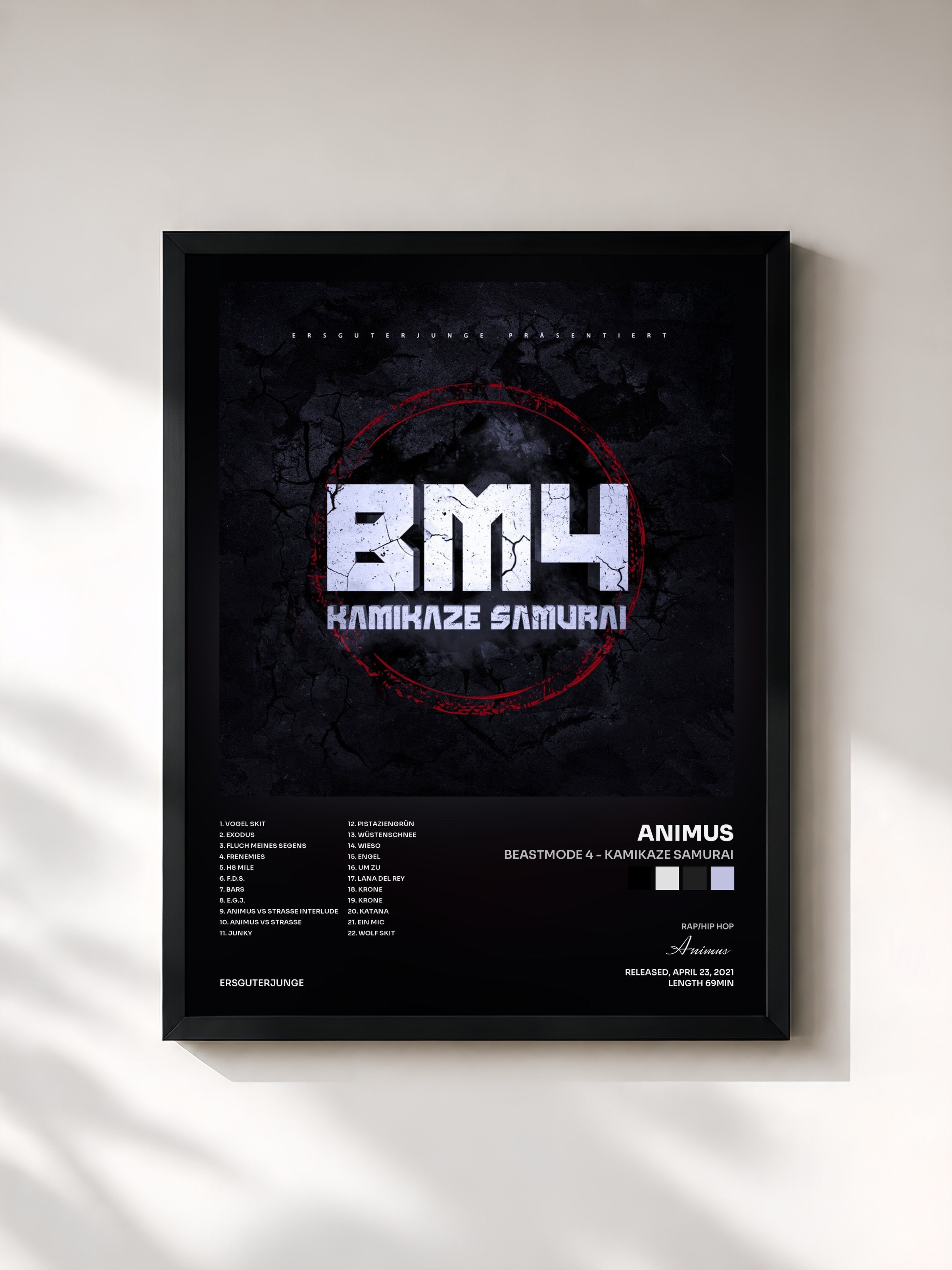 #noir Tableau de l'album Beastmode 4 - Kamikaze Samurai de Animus, cadre noir, imprimé et encadré en France