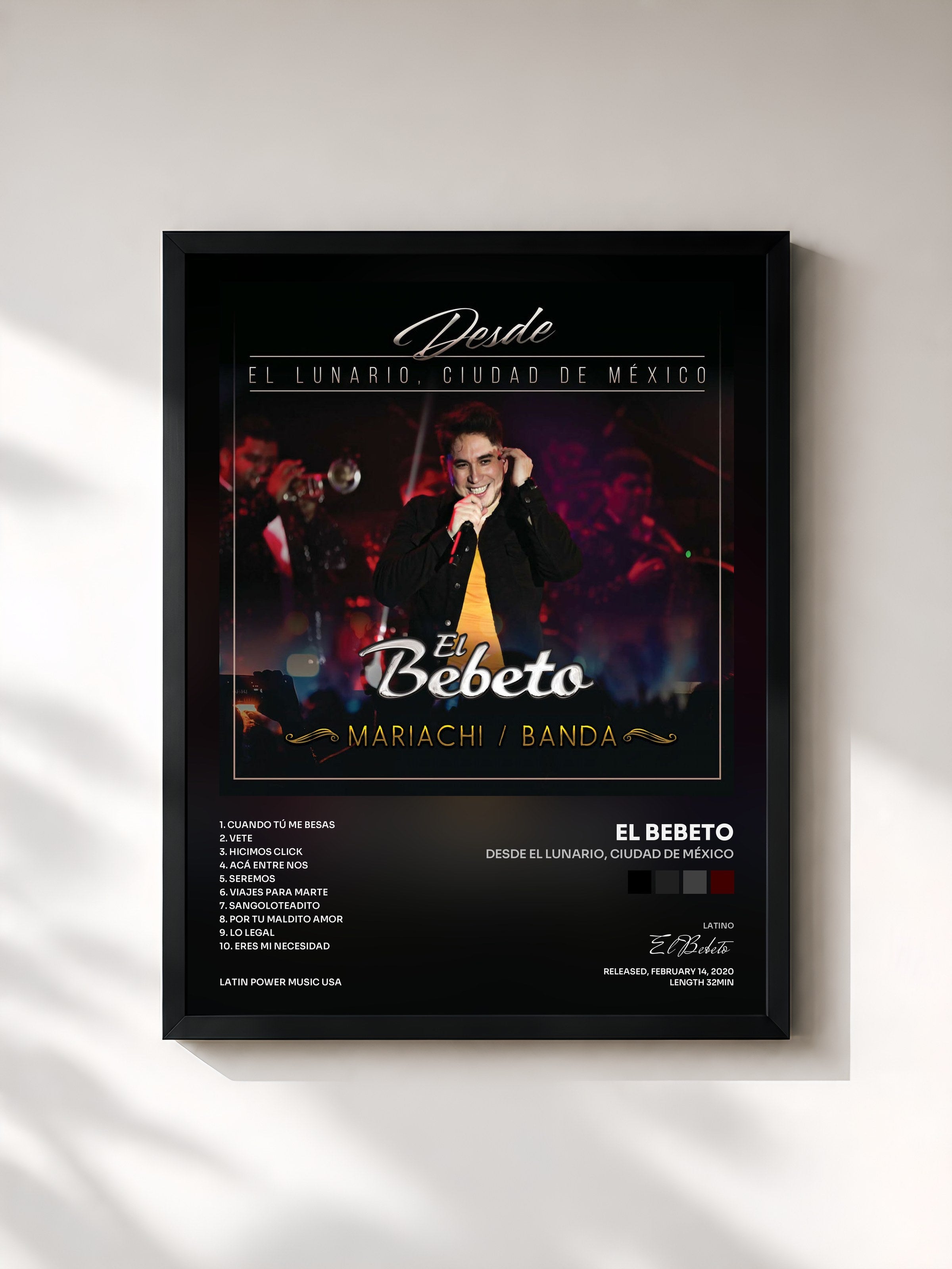 #noir Tableau de l'album Desde El Lunario, Ciudad De México de El Bebeto, cadre noir, imprimé et encadré en France
