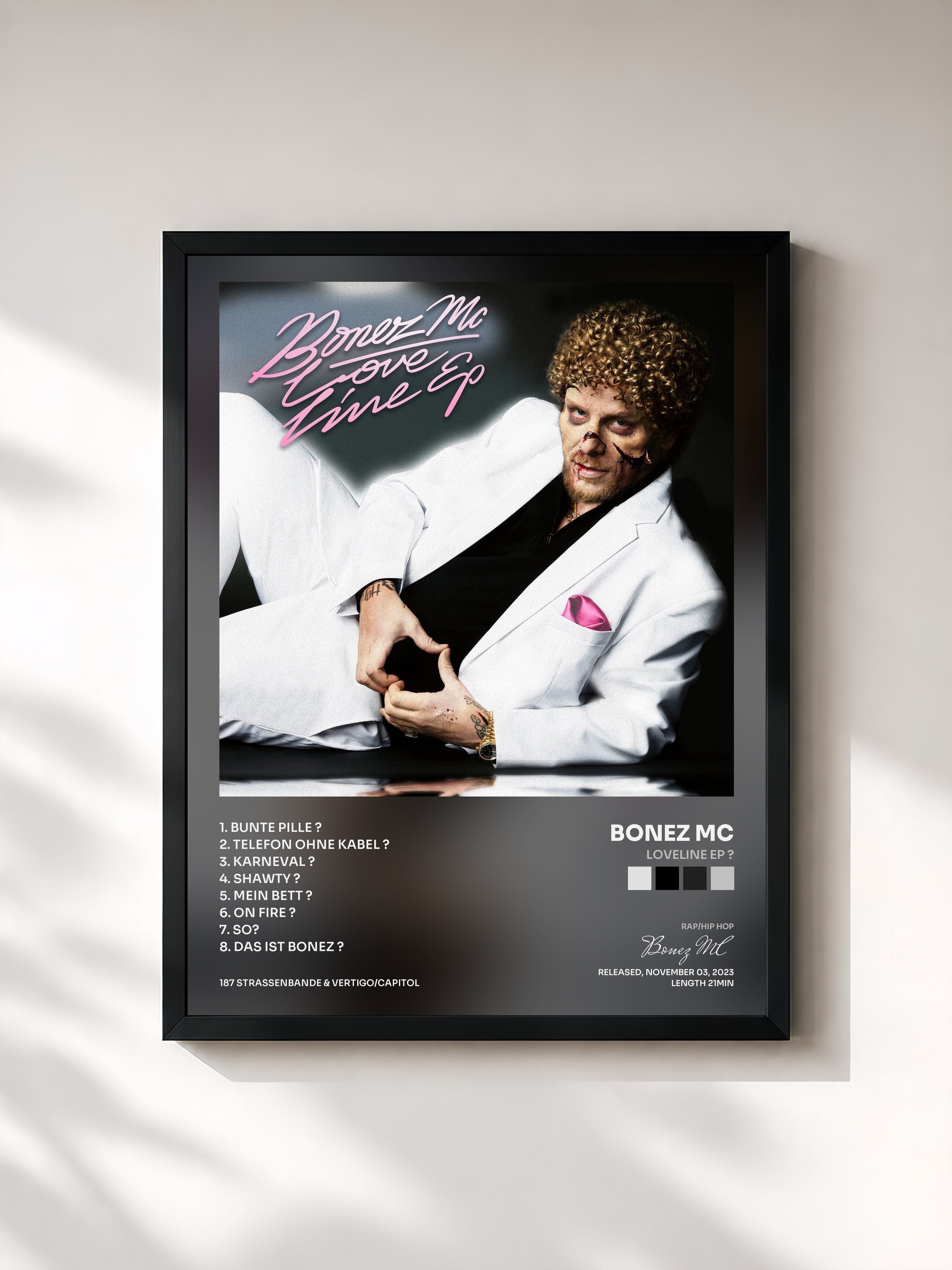 #noir Tableau de l'album LOVELINE EP ? de Bonez MC, cadre noir, imprimé et encadré en France