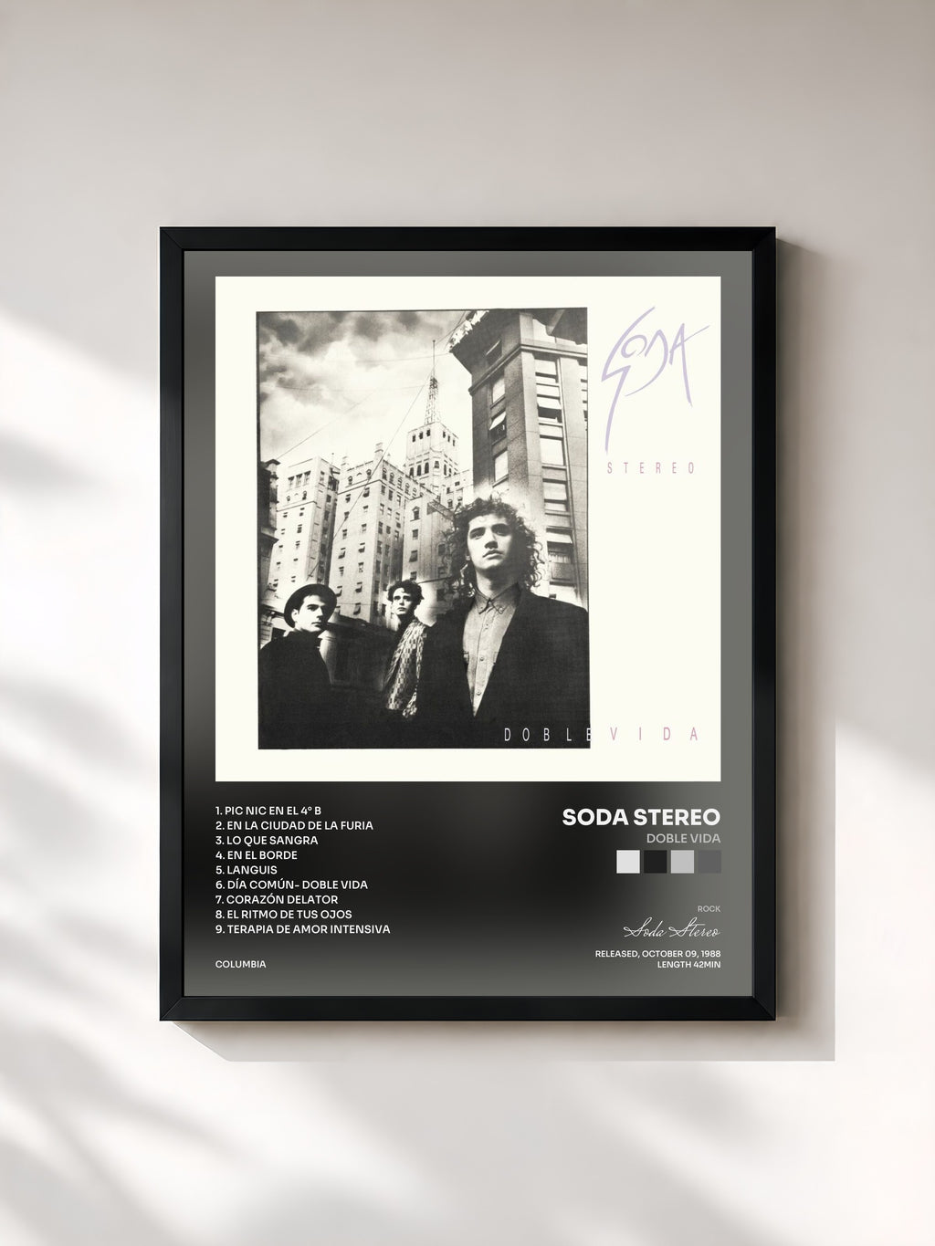 #noir Tableau de l'album Doble Vida de Soda Stereo, cadre noir, imprimé et encadré en France