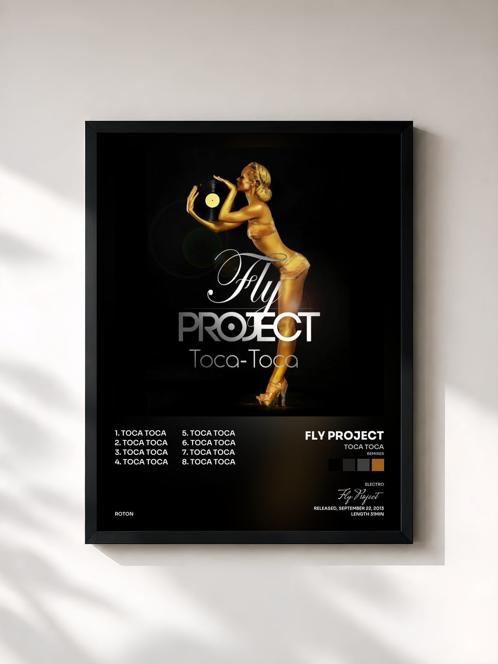 #noir Tableau de l'album Toca Toca (Remixes) de Fly Project, cadre noir, imprimé et encadré en France