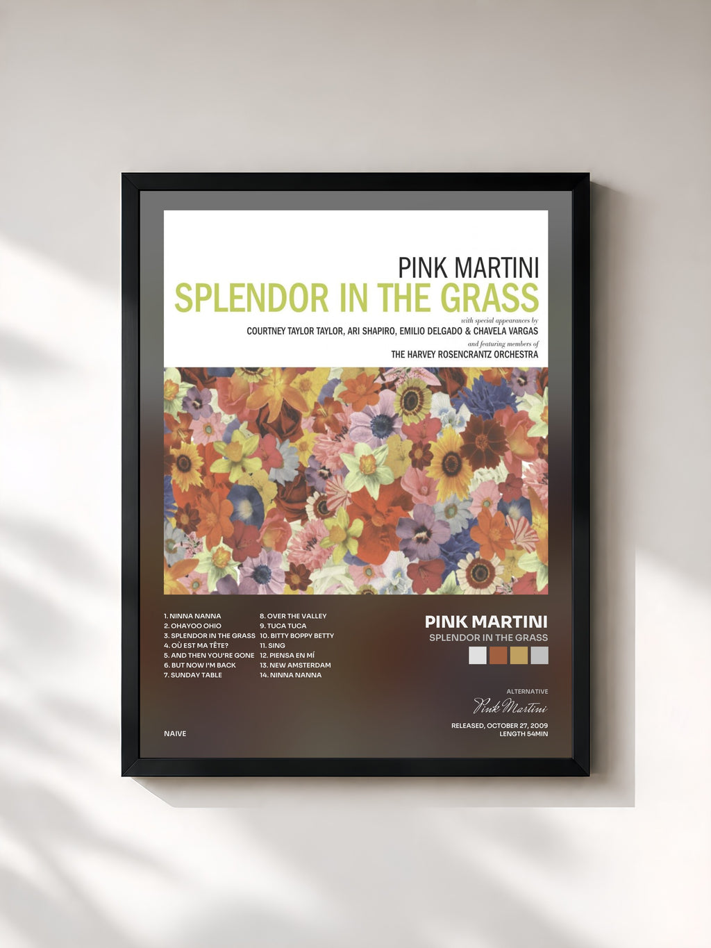 #noir Tableau de l'album Splendor in the Grass de Pink Martini, cadre noir, imprimé et encadré en France