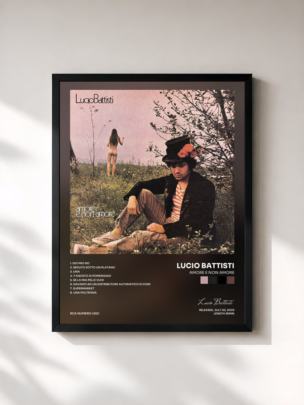 #noir Tableau de l'album Amore e non amore de Lucio Battisti, cadre noir, imprimé et encadré en France