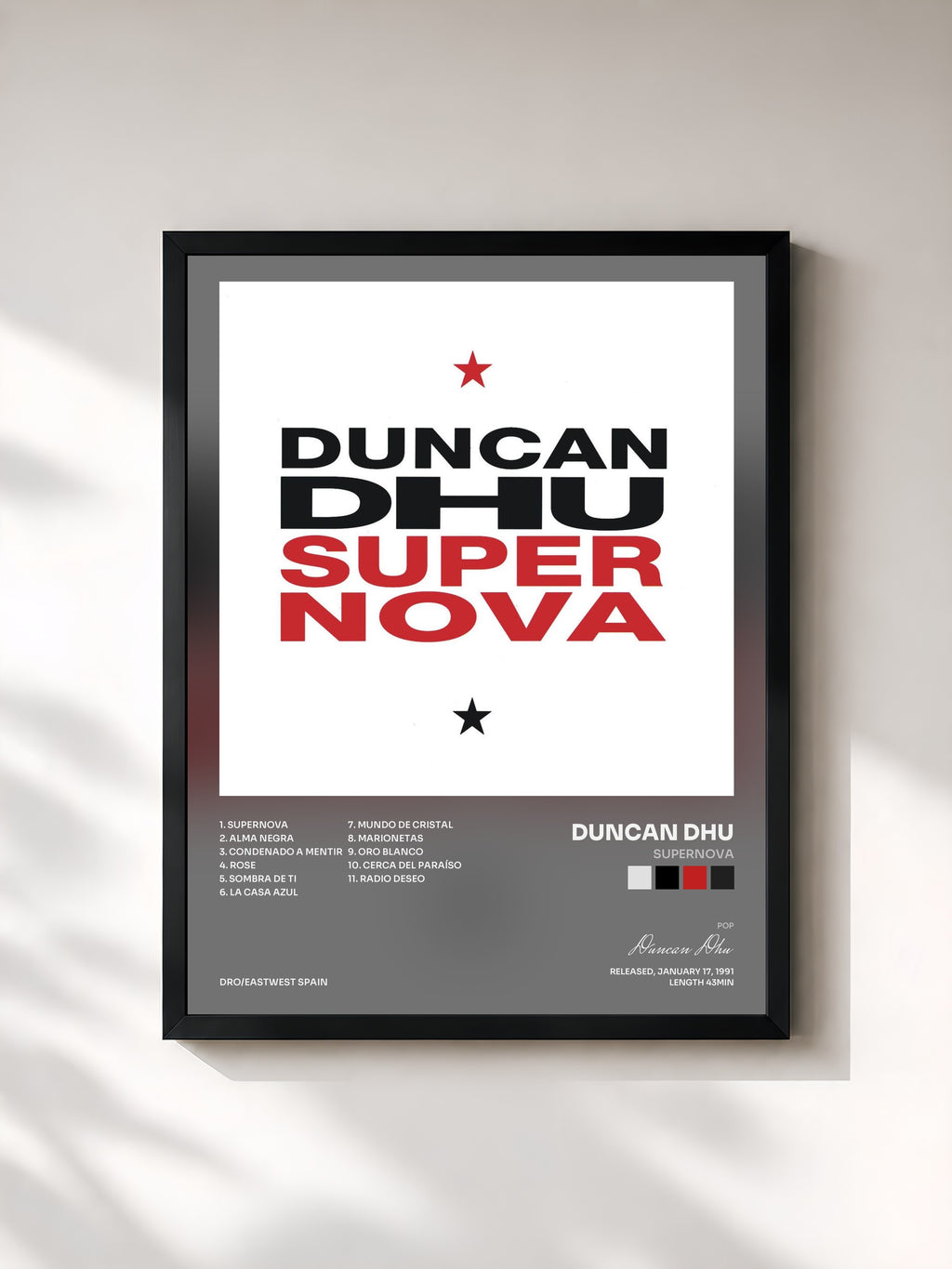 #noir Tableau de l'album Supernova de Duncan Dhu, cadre noir, imprimé et encadré en France