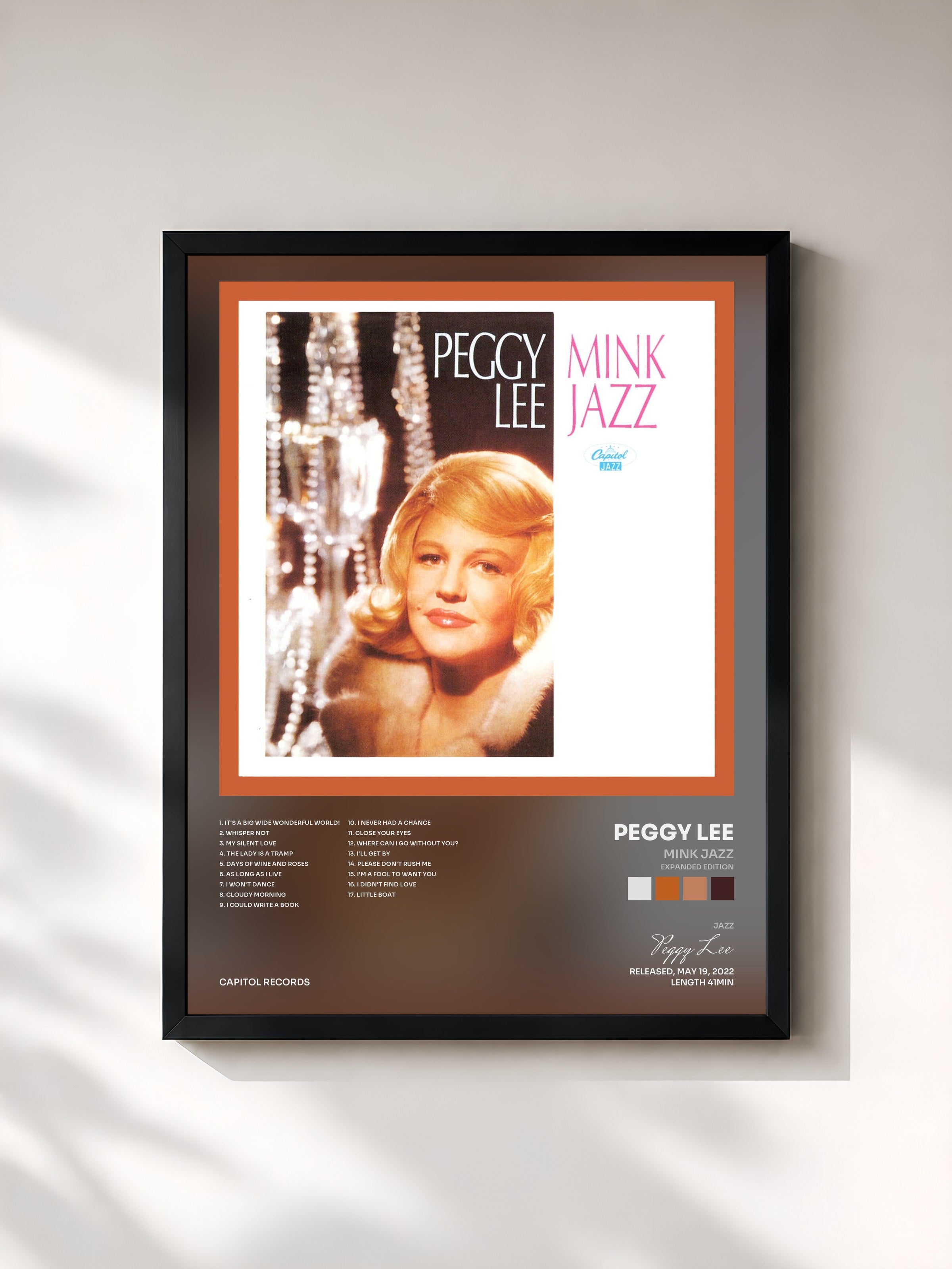 #noir Tableau de l'album Mink Jazz (Expanded Edition) de Peggy Lee, cadre noir, imprimé et encadré en France
