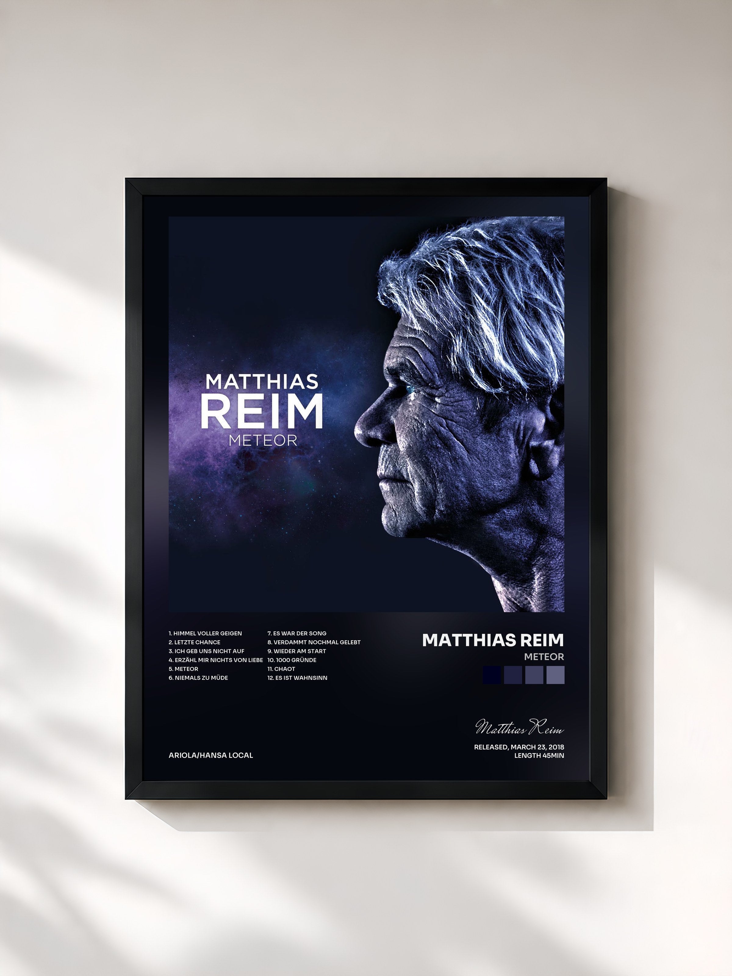 #noir Tableau de l'album Meteor de Matthias Reim, cadre noir, imprimé et encadré en France