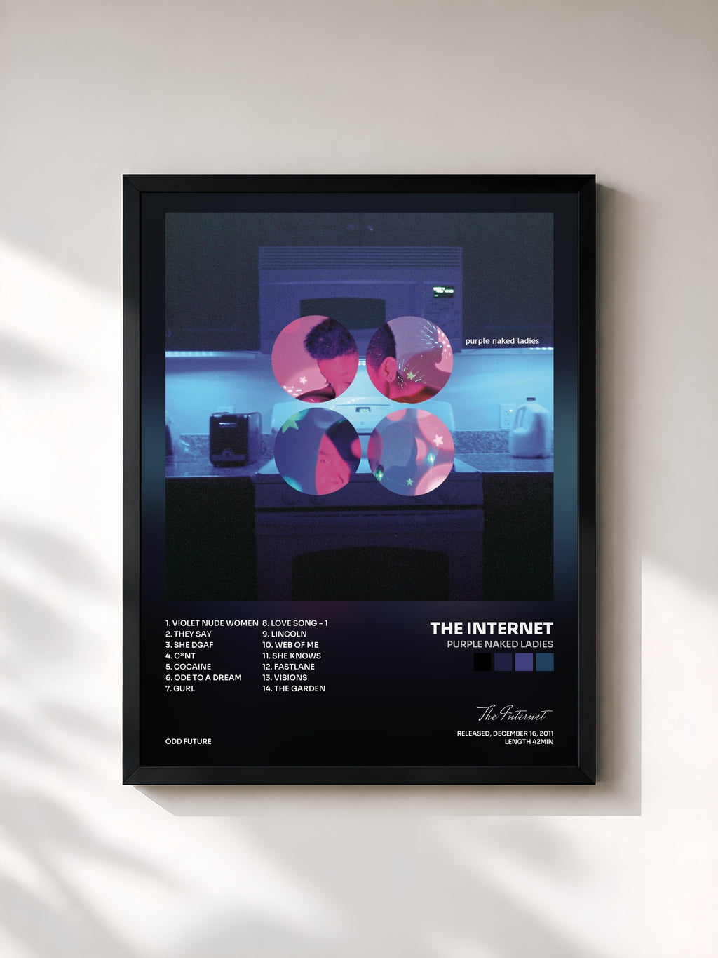 #noir Tableau de l'album Purple Naked Ladies de The Internet, cadre noir, imprimé et encadré en France