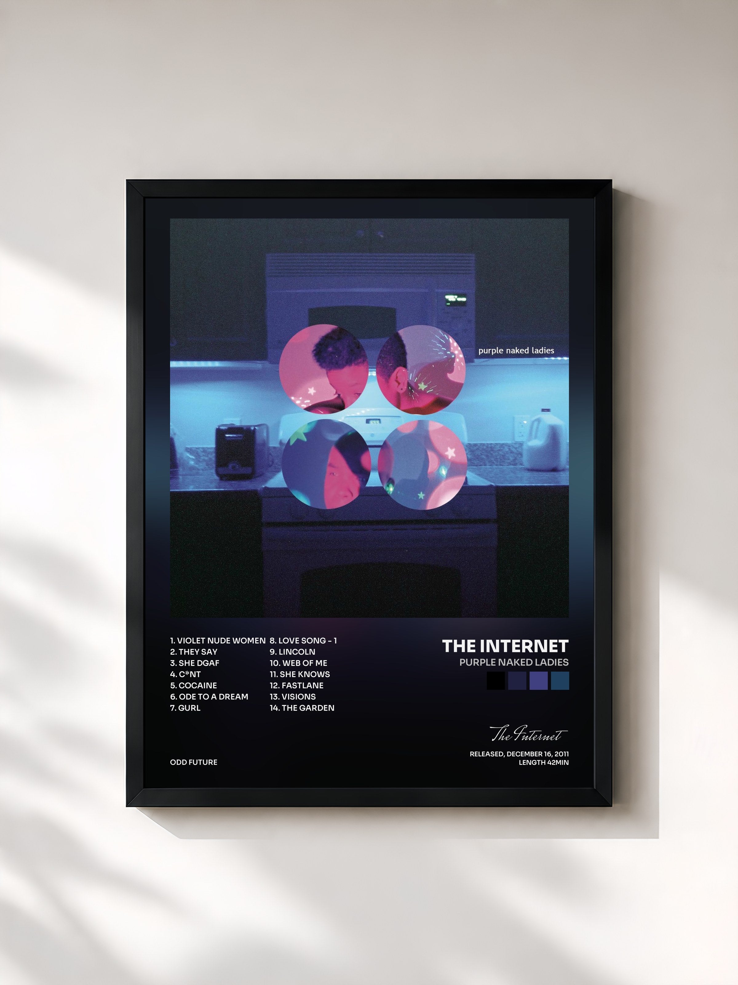 #noir Tableau de l'album Purple Naked Ladies de The Internet, cadre noir, imprimé et encadré en France
