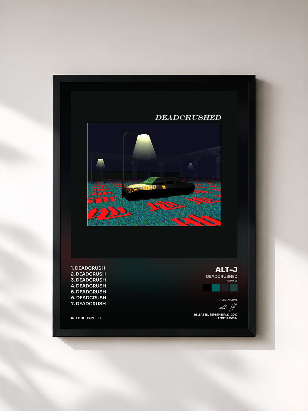 #noir Tableau de l'album Deadcrushed (Remixes) de alt-J, cadre noir, imprimé et encadré en France