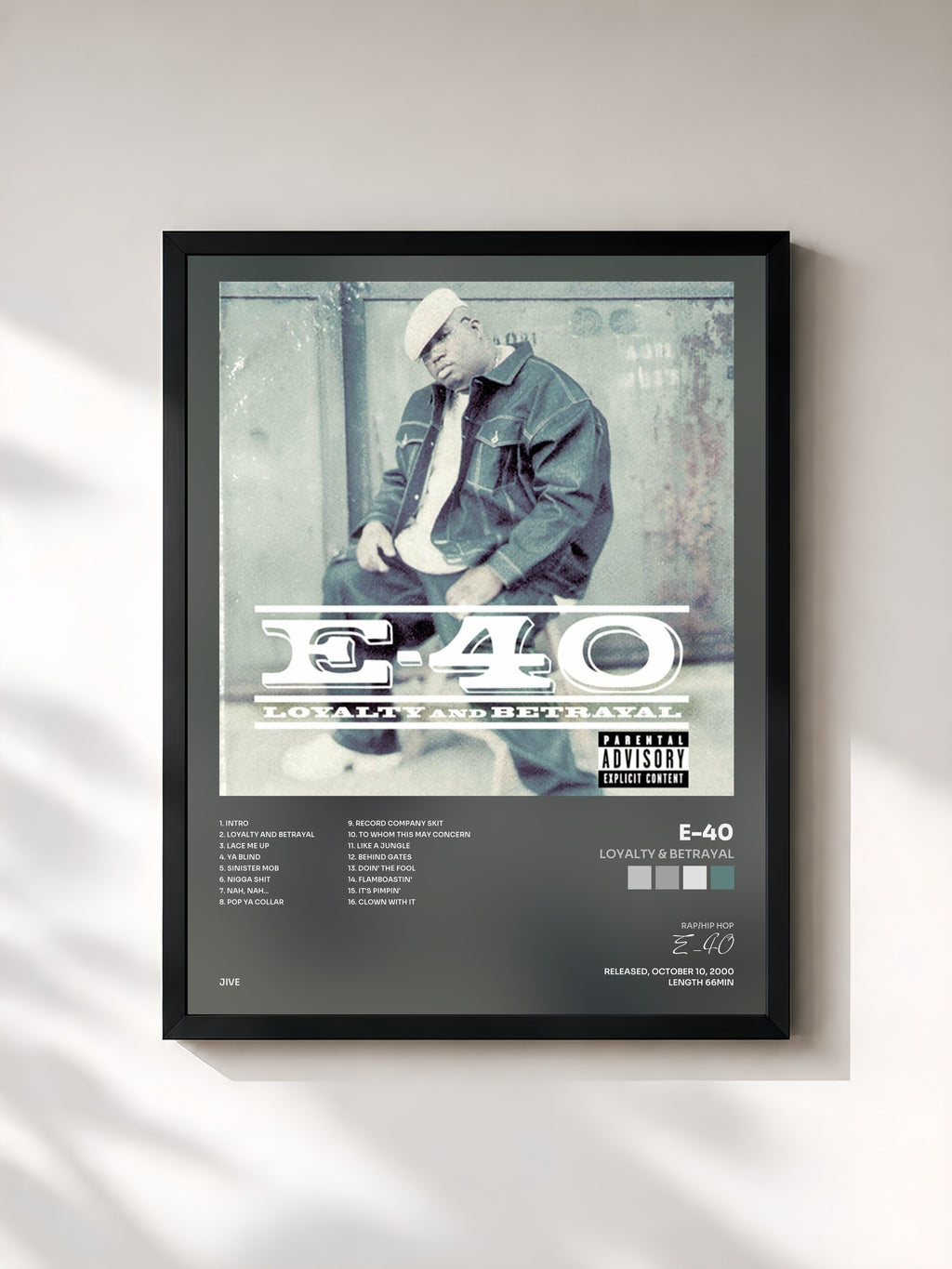 #noir Tableau de l'album Loyalty & Betrayal de E-40, cadre noir, imprimé et encadré en France