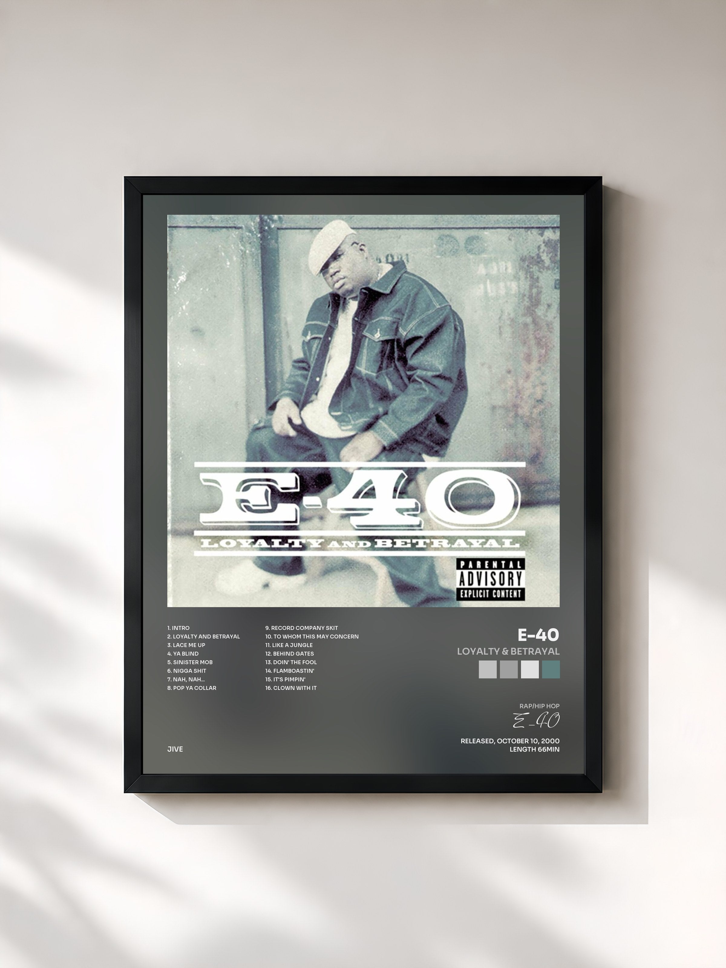 #noir Tableau de l'album Loyalty & Betrayal de E-40, cadre noir, imprimé et encadré en France