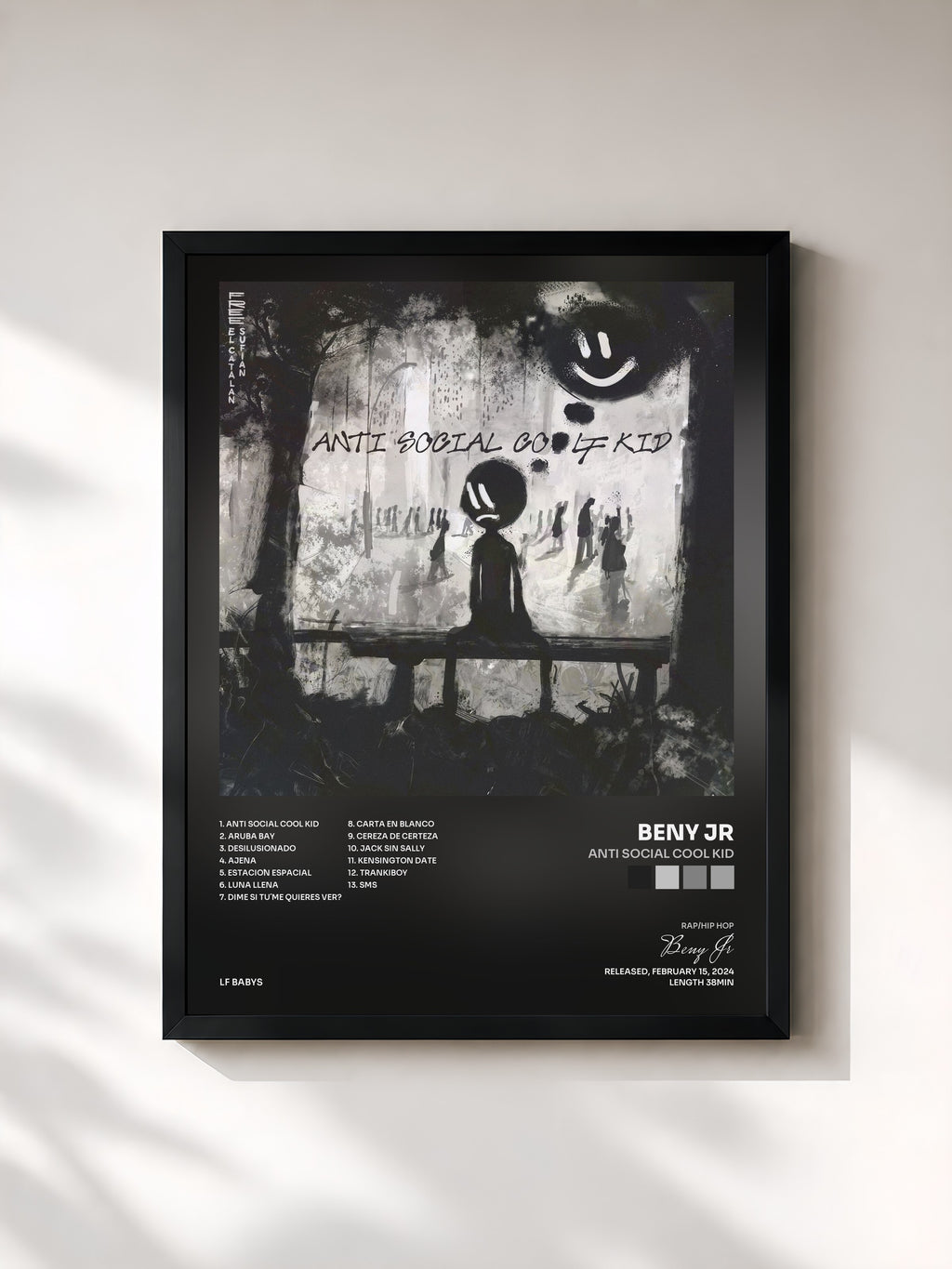 #noir Anti Social Cool Kid di Beny Jr in stampa incorniciata, cornice nera, stampata e incorniciata in Francia