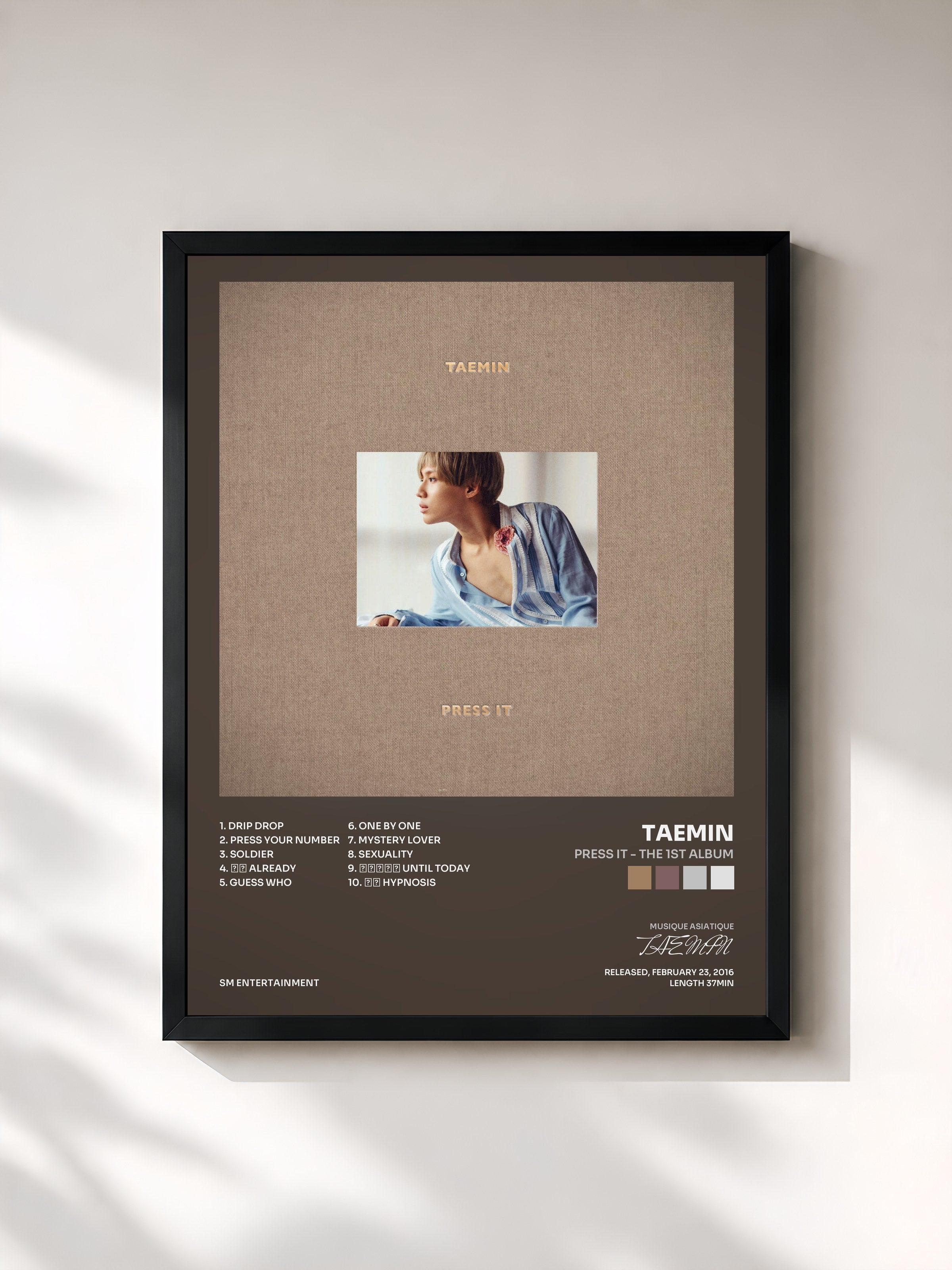 #noir Tableau de l'album Press It - The 1st Album de TAEMIN, cadre noir, imprimé et encadré en France
