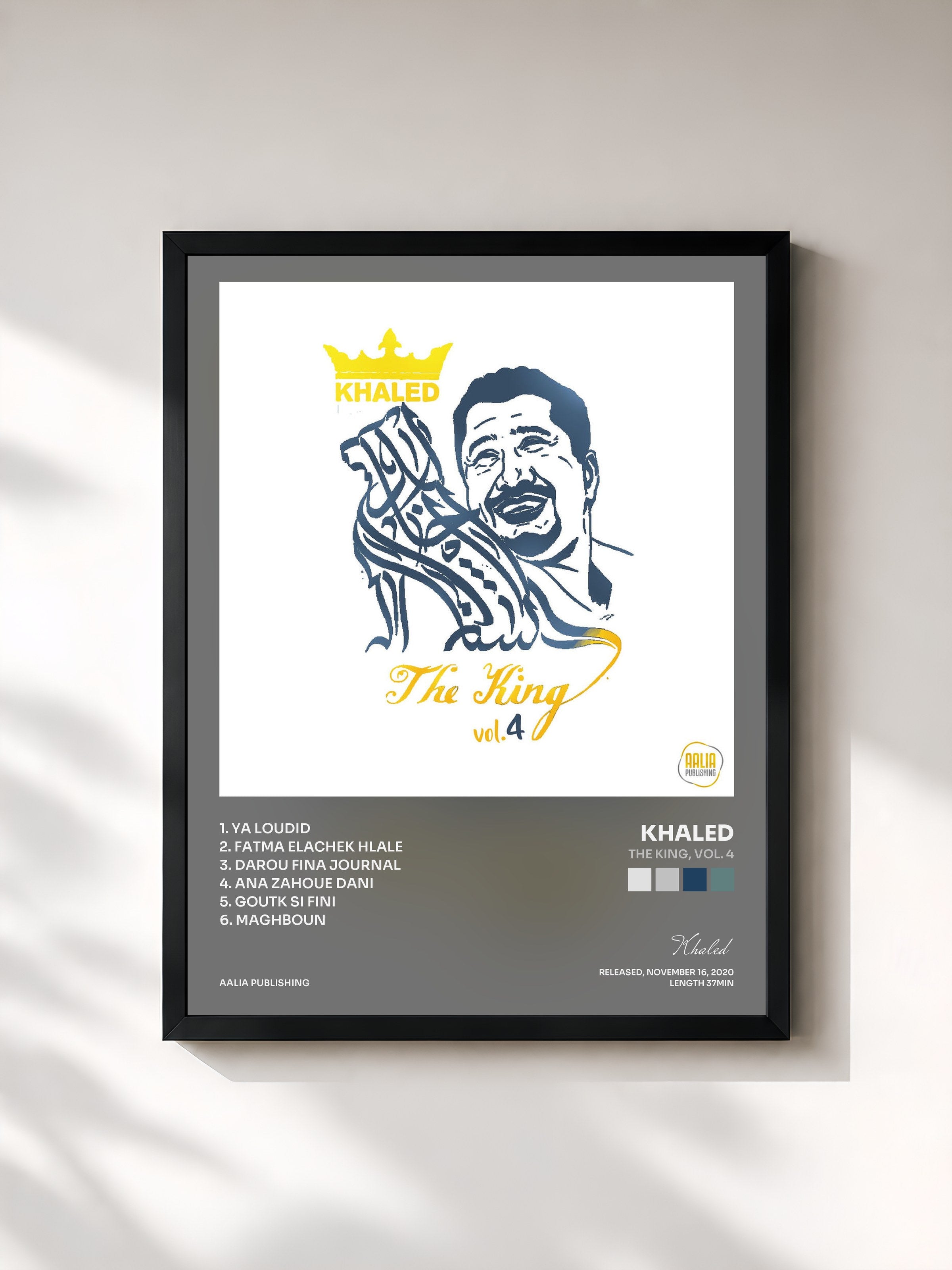 #noir Tableau de l'album The King, Vol. 4 de Khaled, cadre noir, imprimé et encadré en France