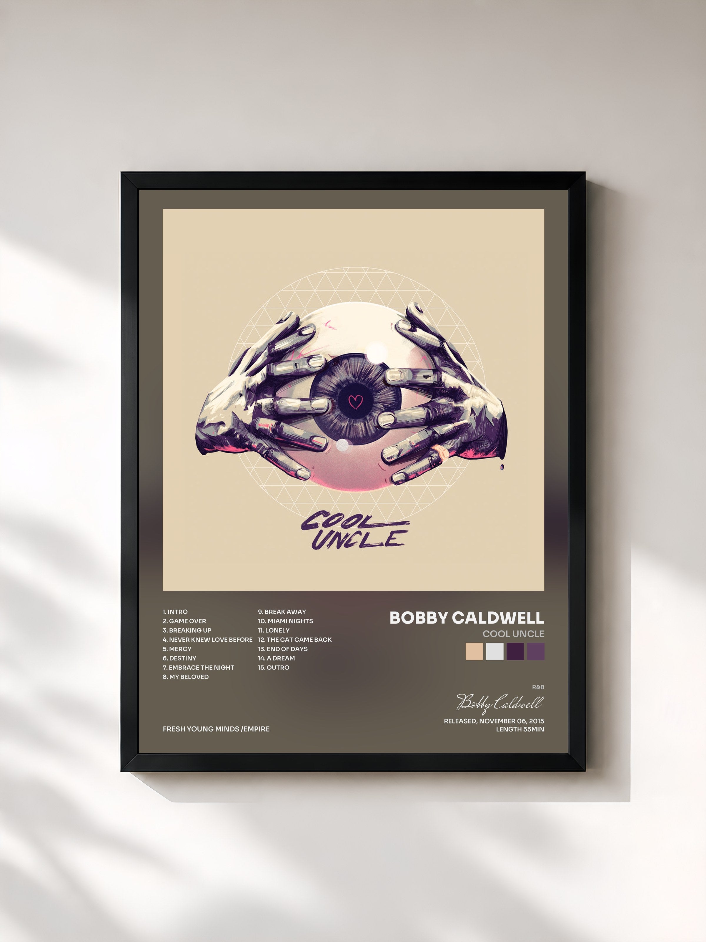 #noir Tableau de l'album Cool Uncle de Bobby Caldwell, cadre noir, imprimé et encadré en France
