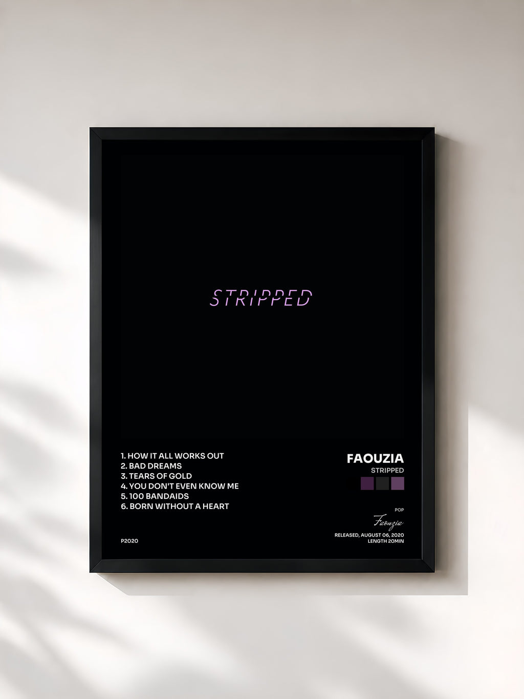 #noir Tableau de l'album Stripped de Faouzia, cadre noir, imprimé et encadré en France