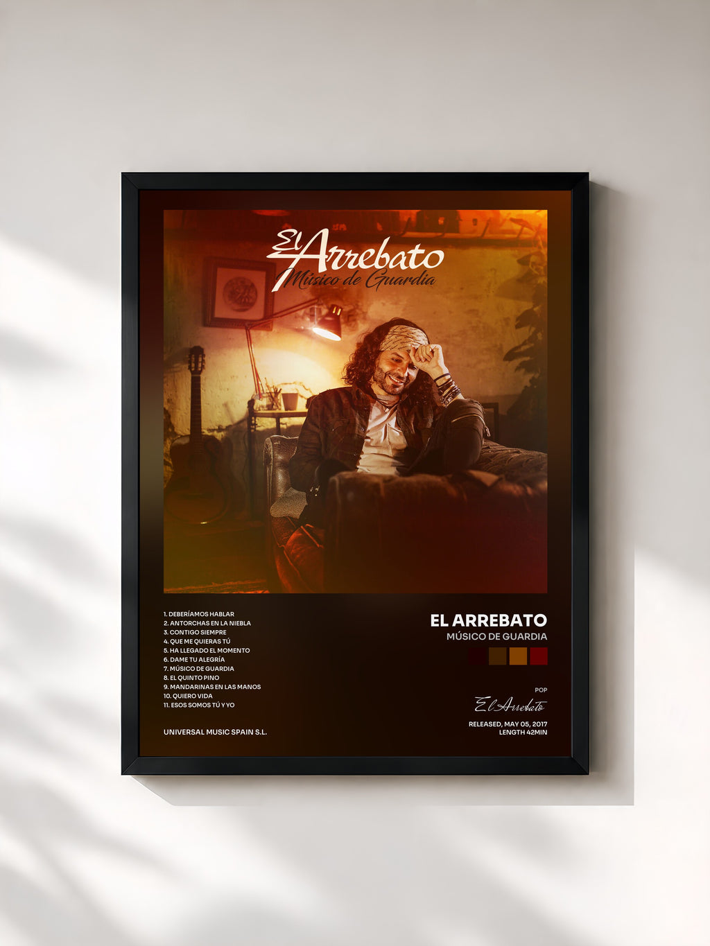 #noir Tableau de l'album Músico De Guardia de El Arrebato, cadre noir, imprimé et encadré en France