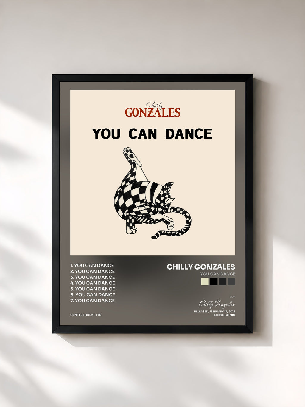 #noir Tableau de l'album You Can Dance de Chilly Gonzales, cadre noir, imprimé et encadré en France