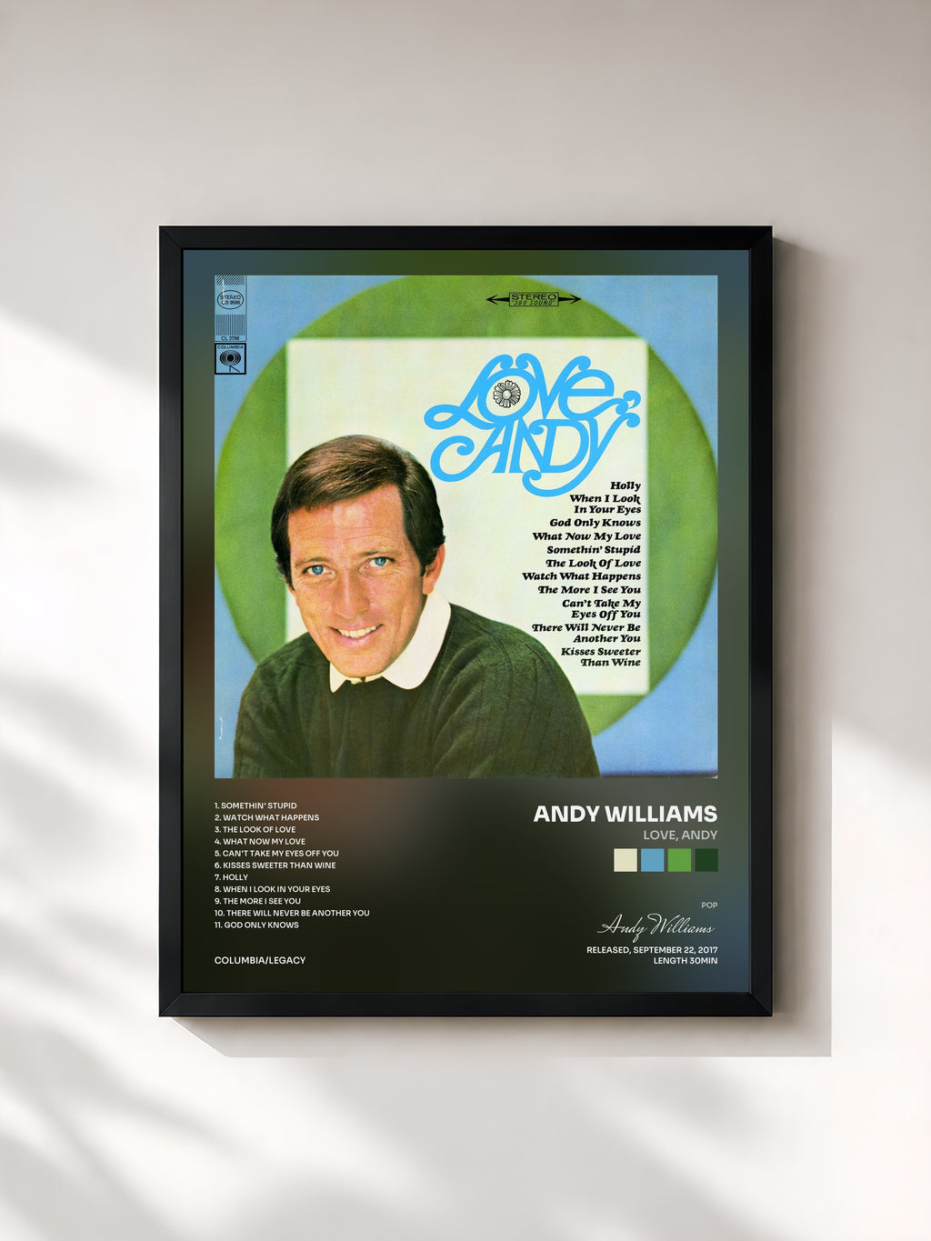 #noir Tableau de l'album Love, Andy de Andy Williams, cadre noir, imprimé et encadré en France