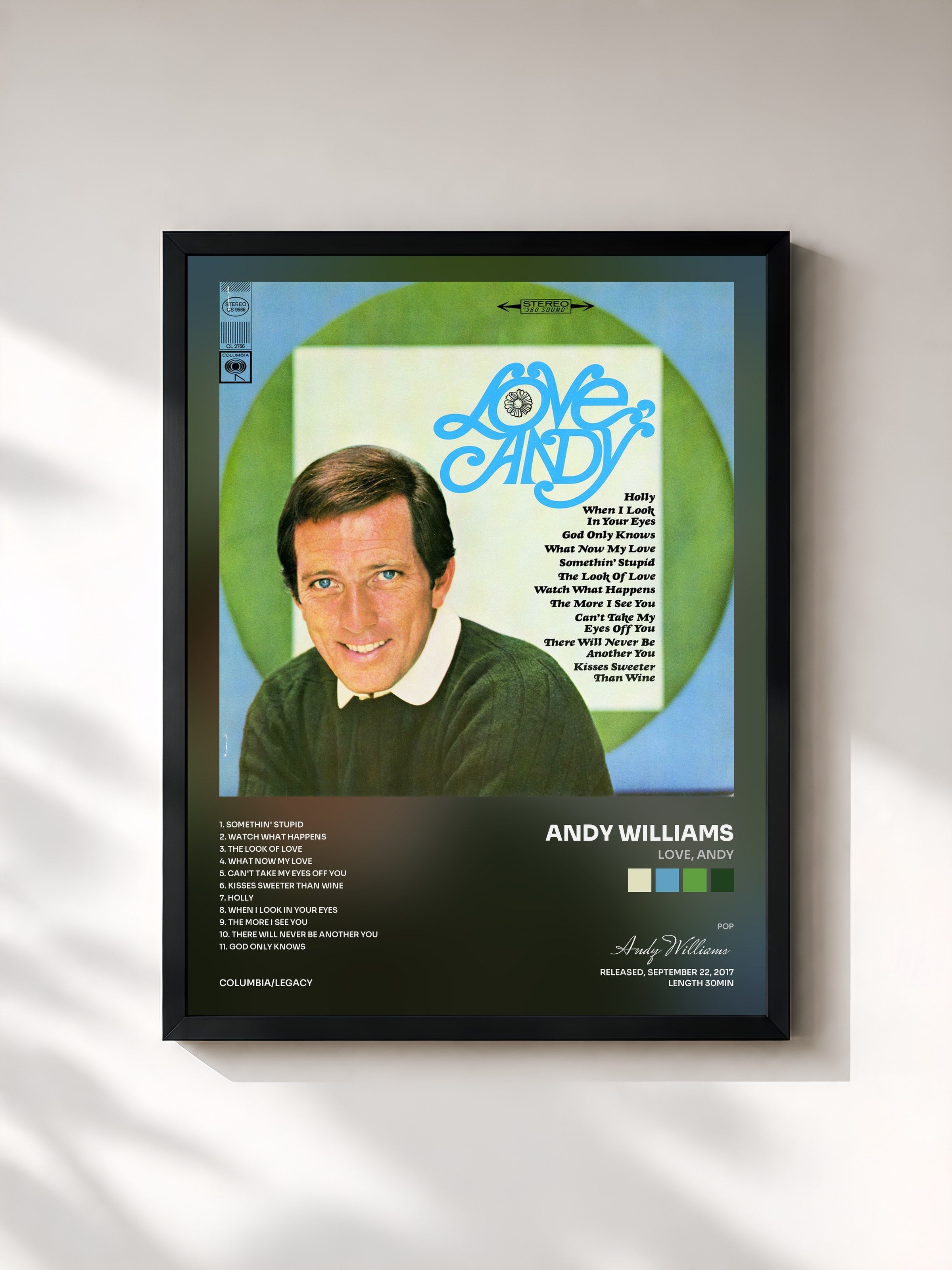 #noir Tableau de l'album Love, Andy de Andy Williams, cadre noir, imprimé et encadré en France