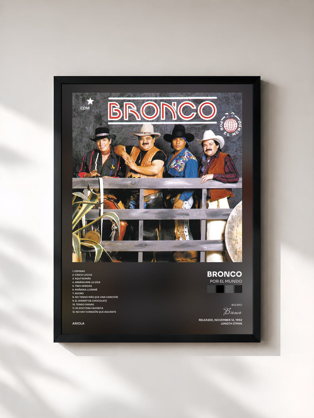 #noir Tableau de l'album Por El Mundo de Bronco, cadre noir, imprimé et encadré en France