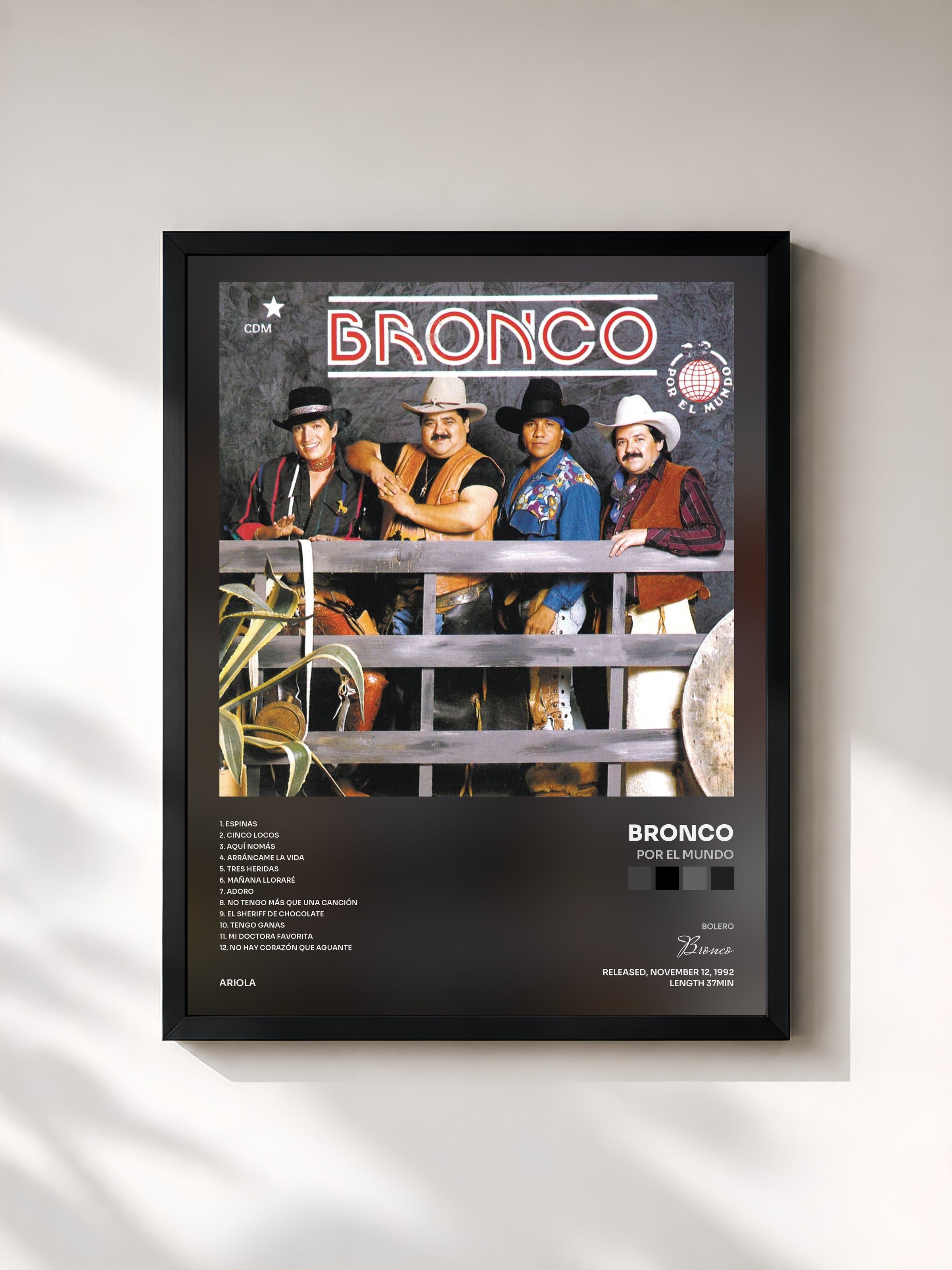 #noir Tableau de l'album Por El Mundo de Bronco, cadre noir, imprimé et encadré en France