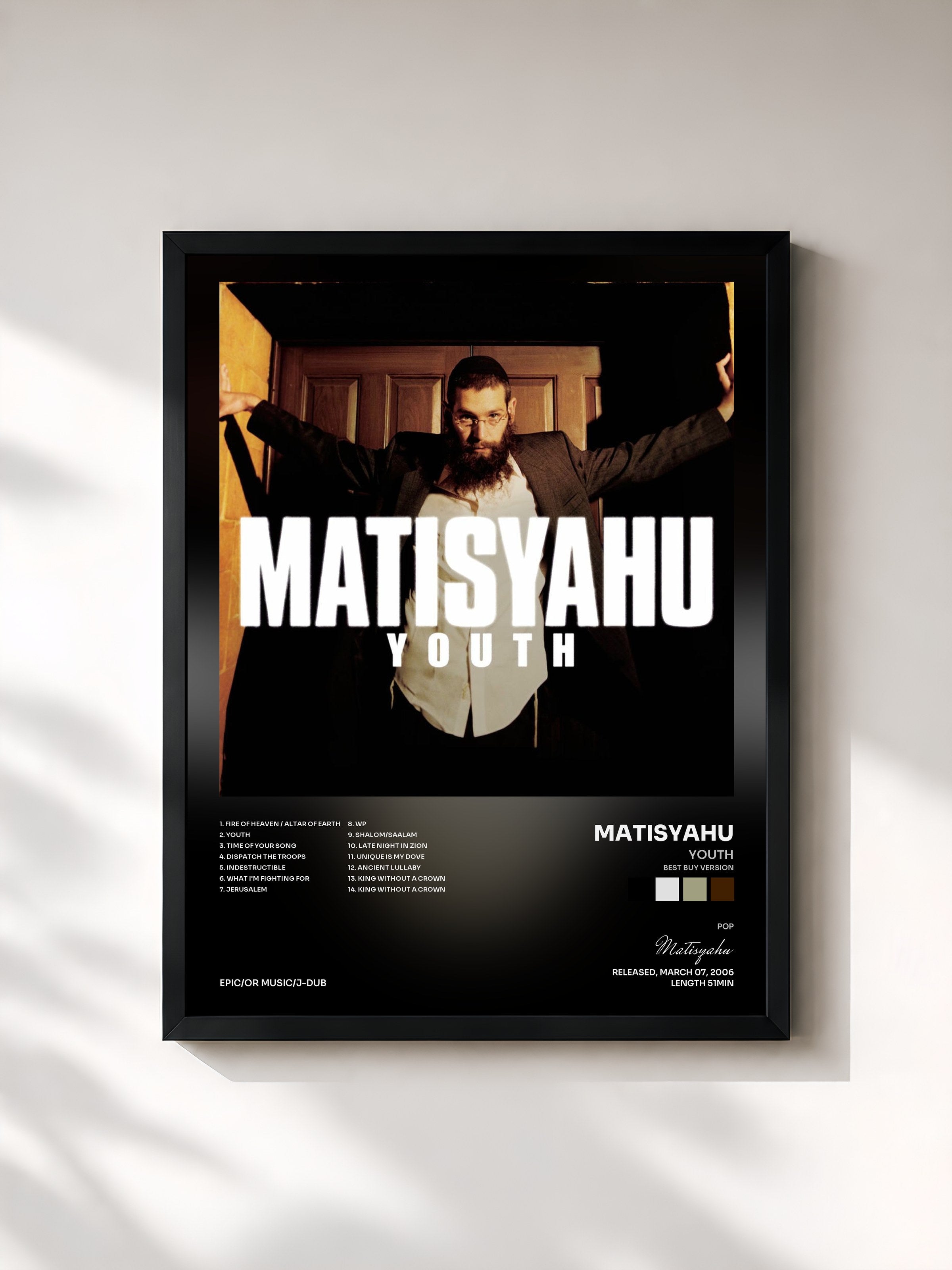 #noir Tableau de l'album Youth (Best Buy Version) de Matisyahu, cadre noir, imprimé et encadré en France