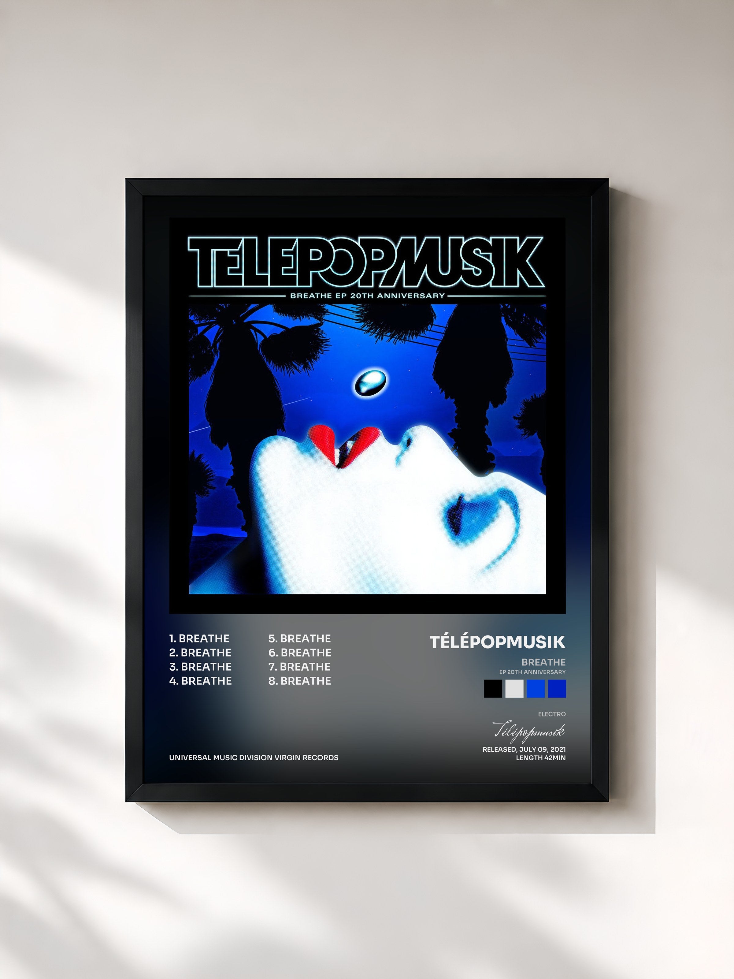 #noir Tableau de l'album Breathe (EP 20th Anniversary) de Télépopmusik, cadre noir, imprimé et encadré en France