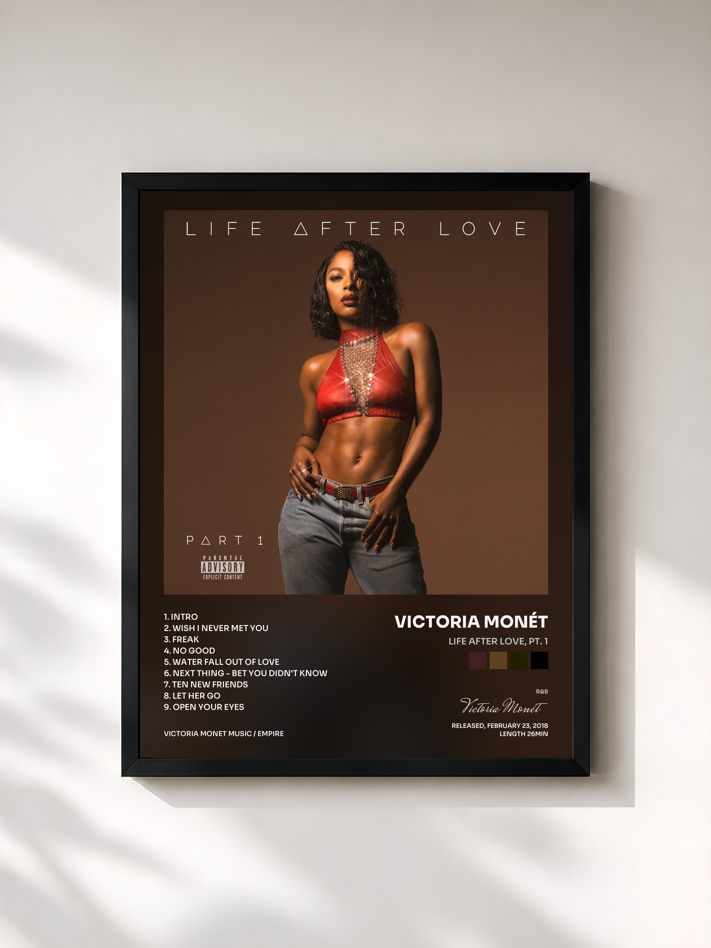 #noir Tableau de l'album Life After Love, Pt. 1 de Victoria Monét, cadre noir, imprimé et encadré en France
