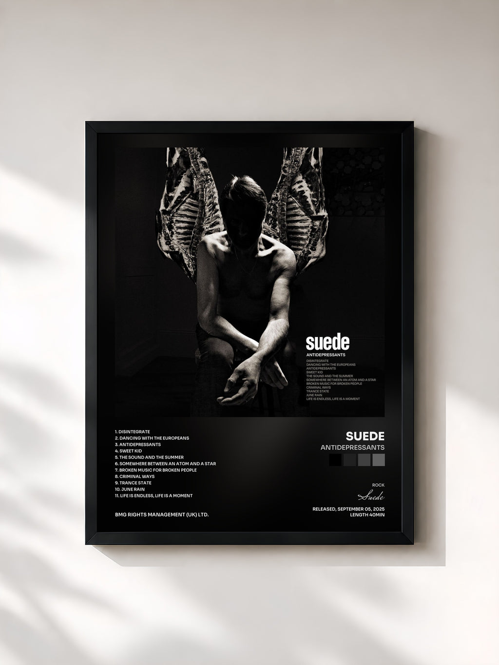 #noir Tableau de l'album Antidepressants de Suede, cadre noir, imprimé et encadré en France