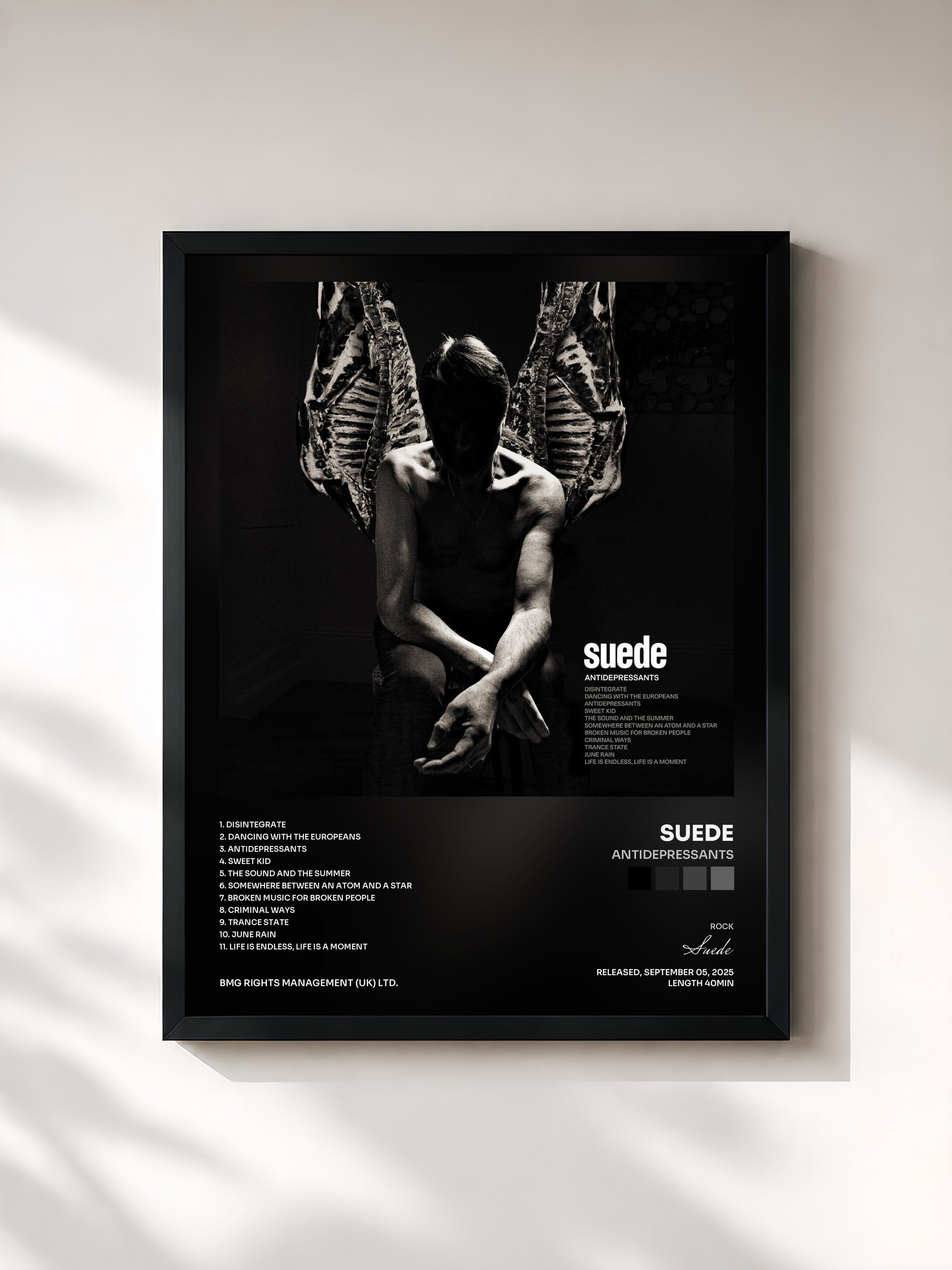 #noir Tableau de l'album Antidepressants de Suede, cadre noir, imprimé et encadré en France