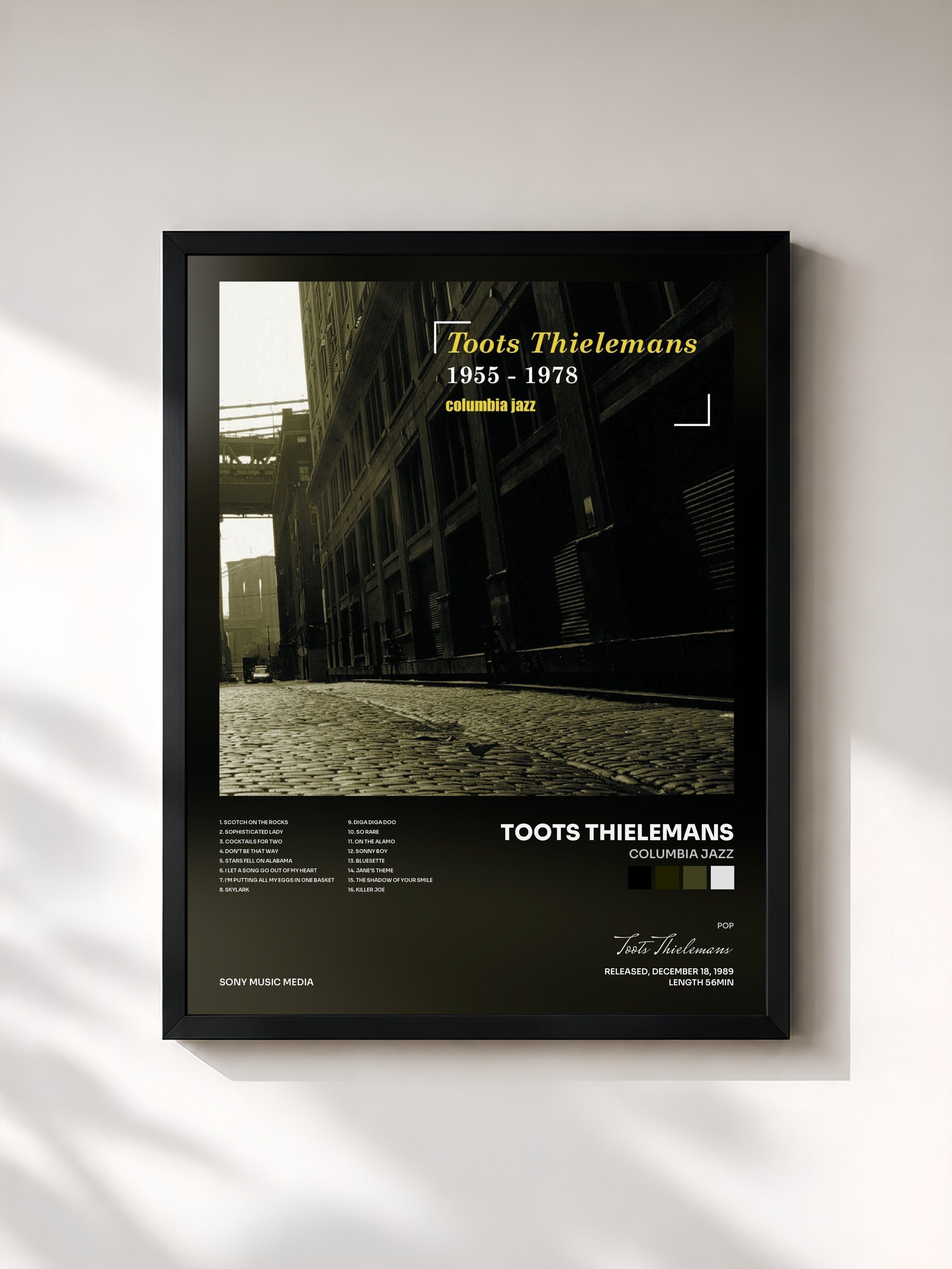 #noir Tableau de l'album Columbia Jazz de Toots Thielemans, cadre noir, imprimé et encadré en France