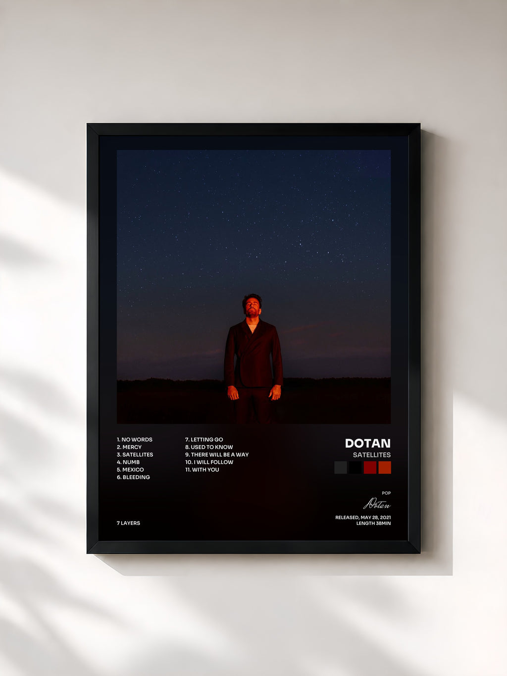 #noir Tableau de l'album Satellites de Dotan, cadre noir, imprimé et encadré en France