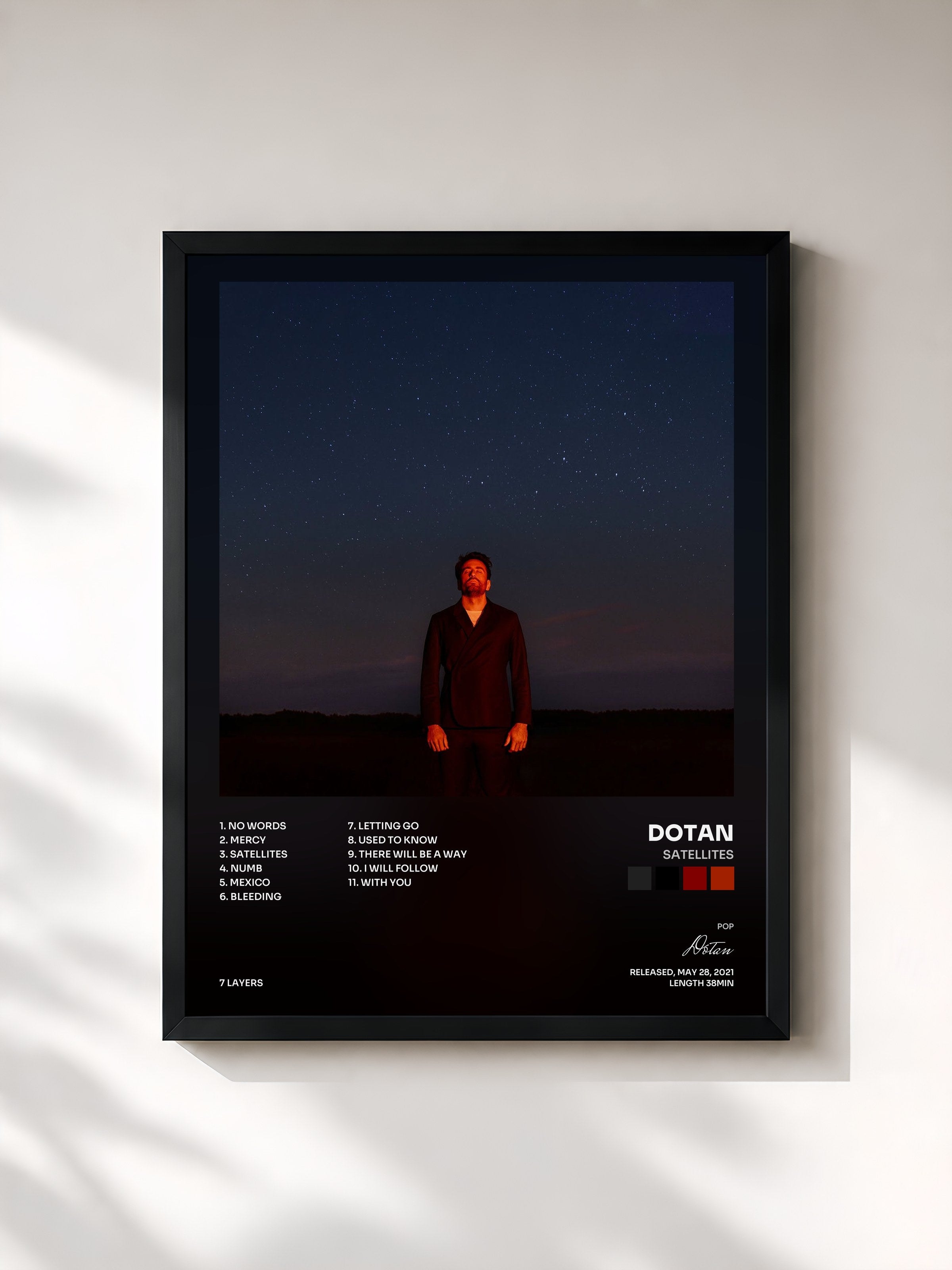#noir Tableau de l'album Satellites de Dotan, cadre noir, imprimé et encadré en France