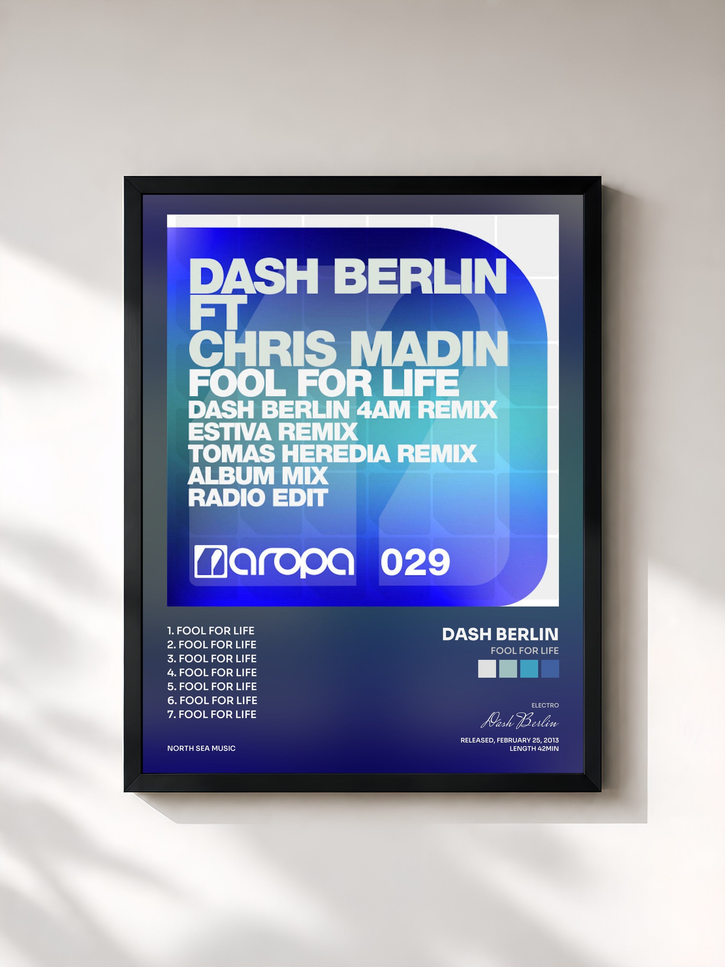 #noir Tableau de l'album Fool For Life de Dash Berlin, cadre noir, imprimé et encadré en France