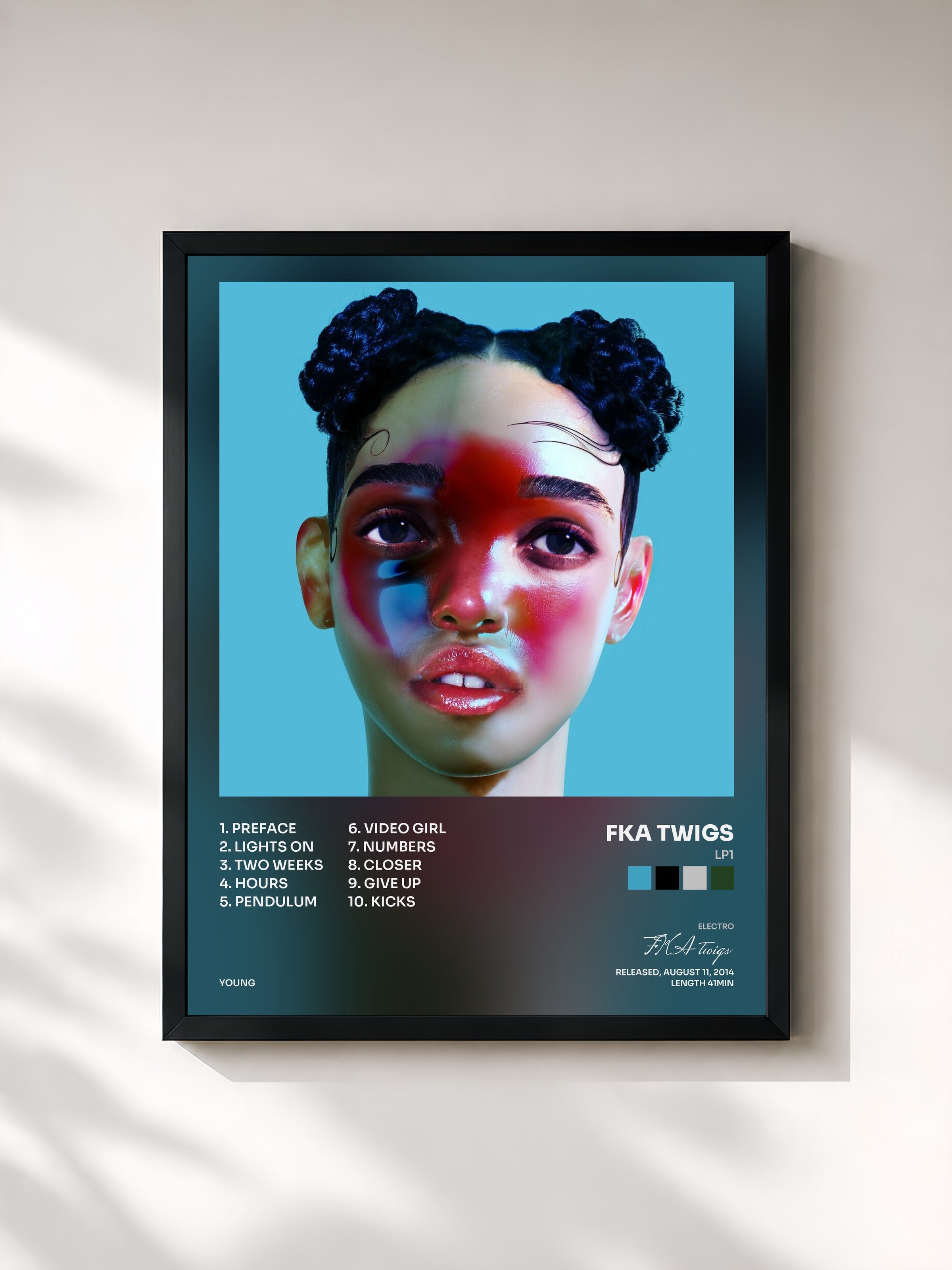 #noir Tableau de l'album LP1 de FKA twigs, cadre noir, imprimé et encadré en France